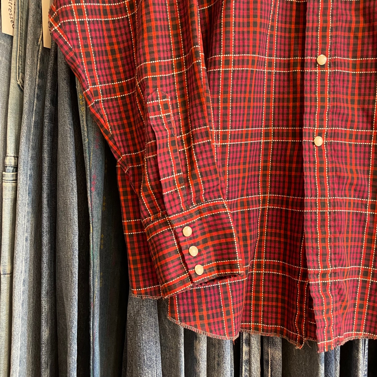 Plaid Western Shirt Red Snap-Button