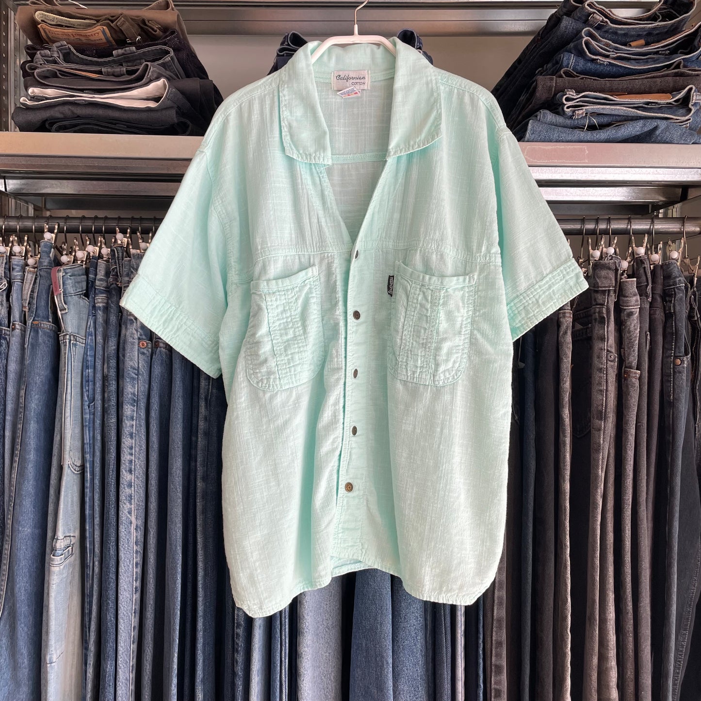 Californian Short Sleeve Shirt Mint Cotton