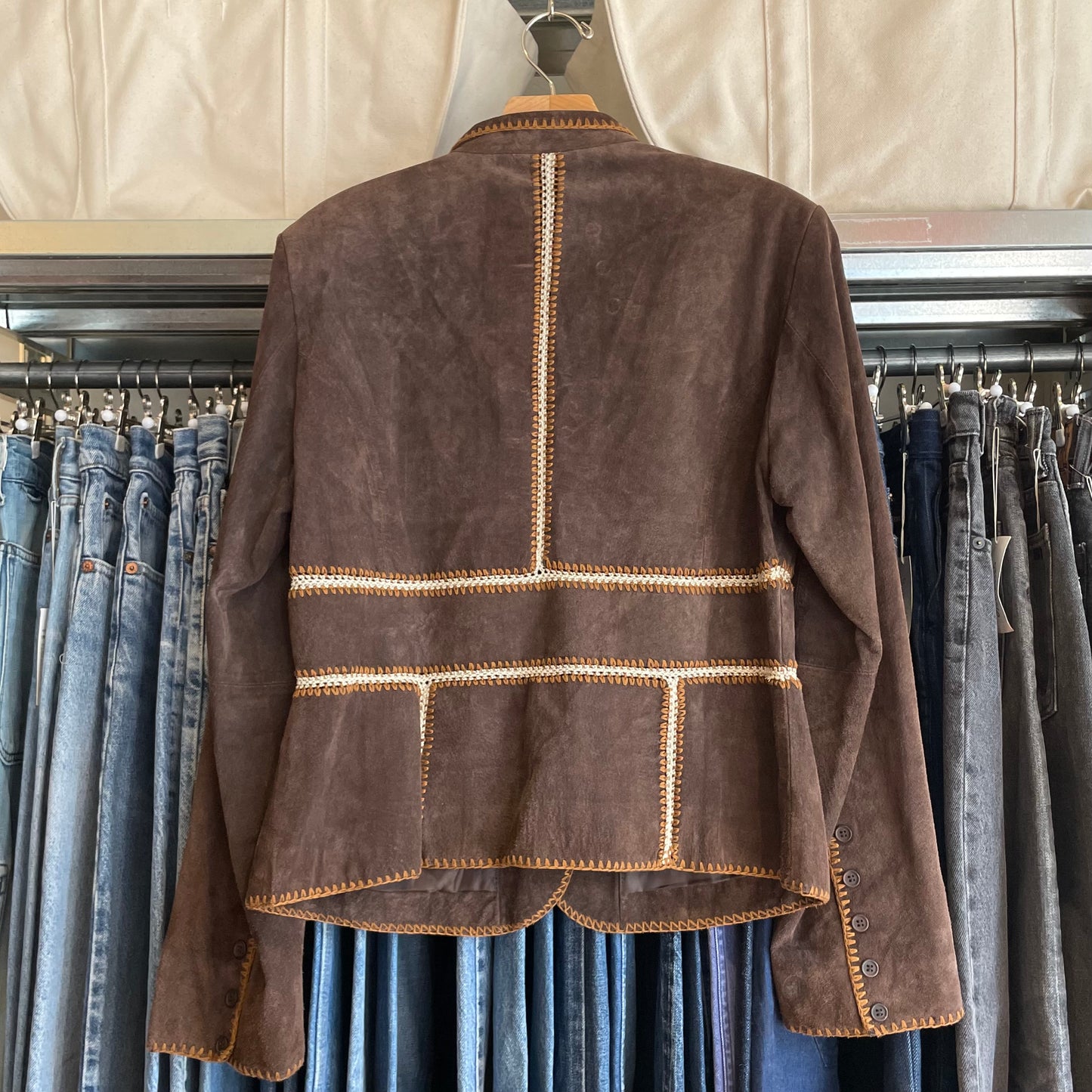 Whipstitch Genuine Leather Blazer Brown