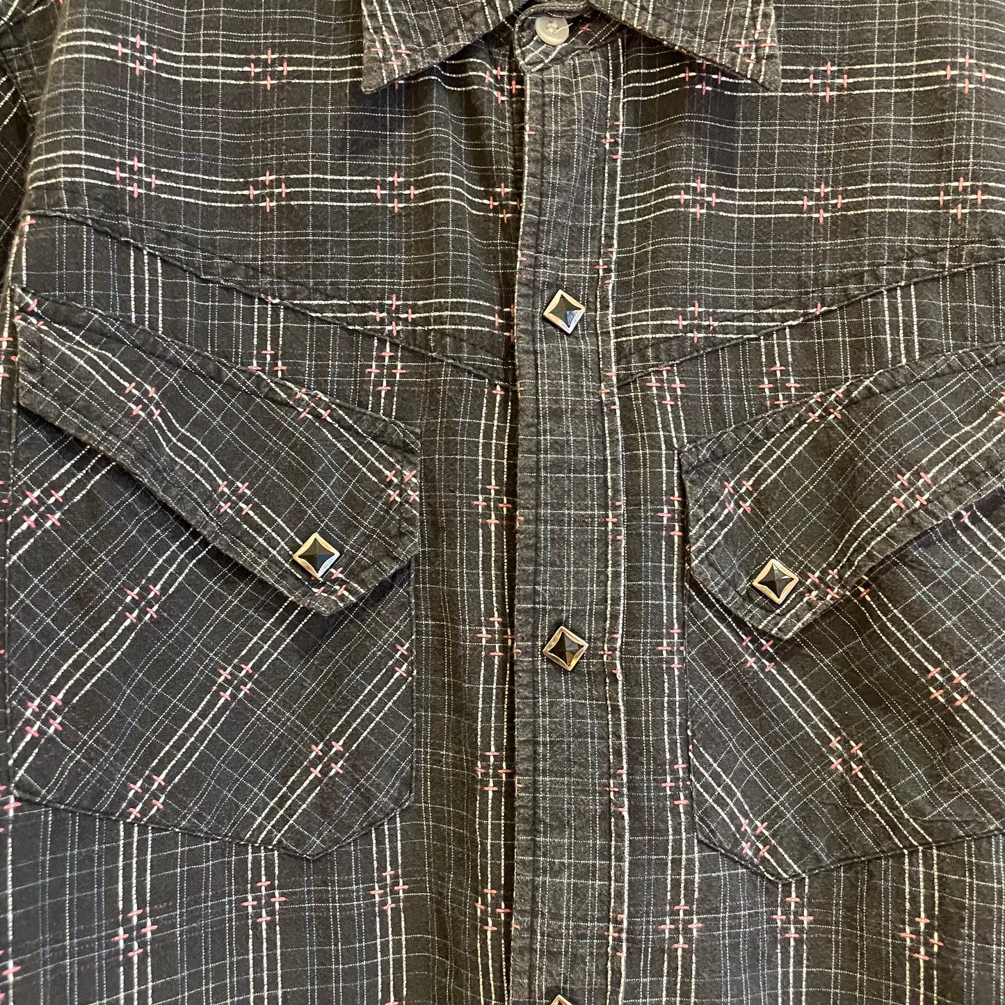 Plaid Western Shirt Black Short Sleeve