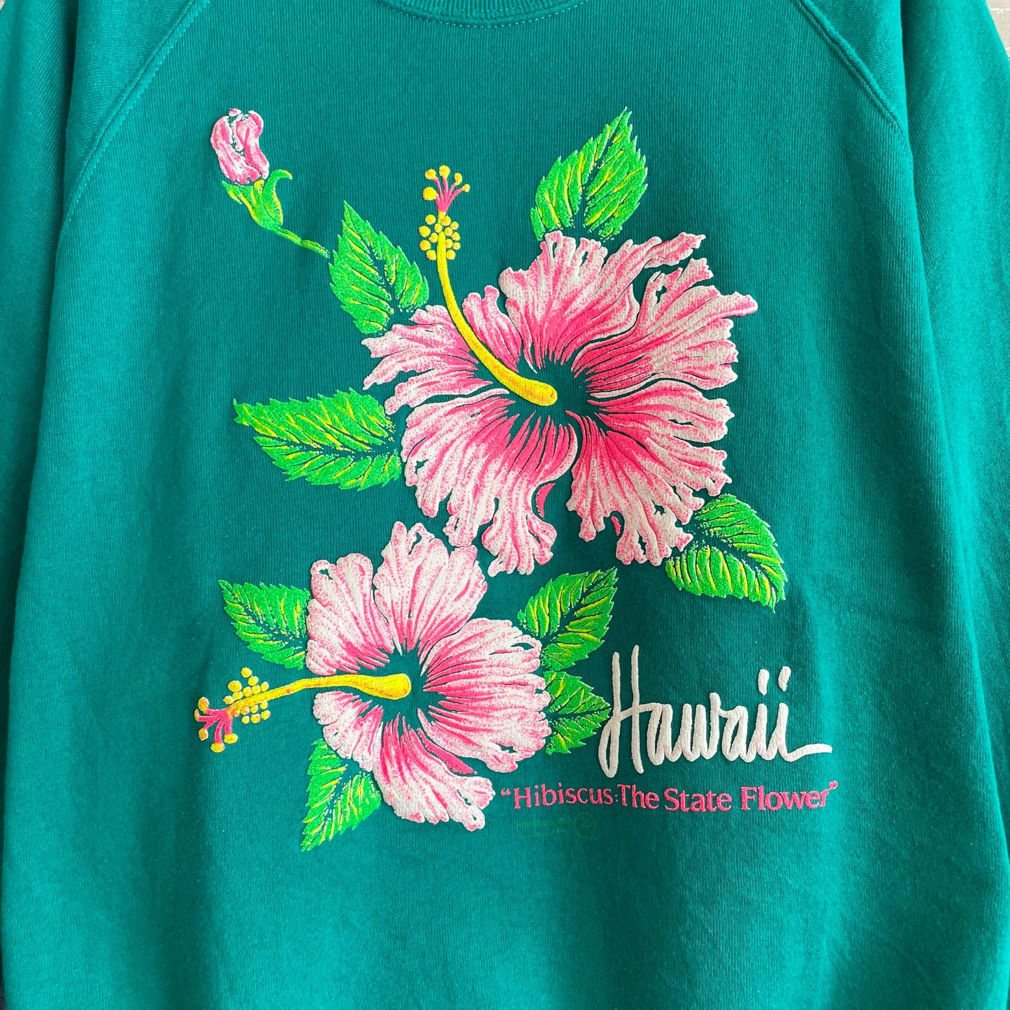 Hawaii Sweatshirt Hibiscus Green Tubular Raglan