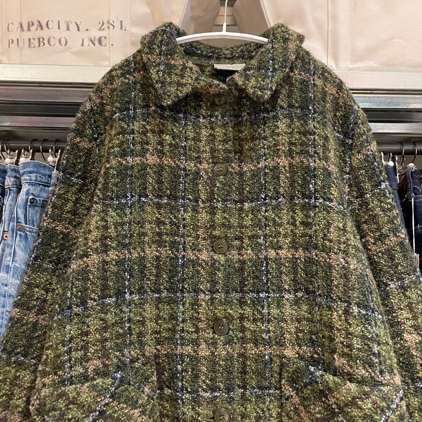 Plaid Wool Hand Knit Jacket Green