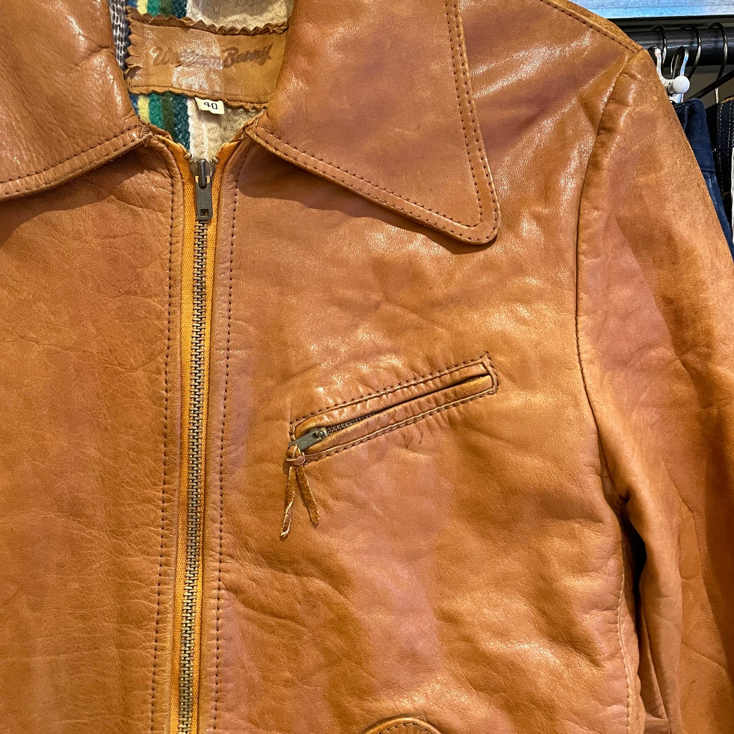 Brown Leather Jacket Wool-Lined Talon Zip
