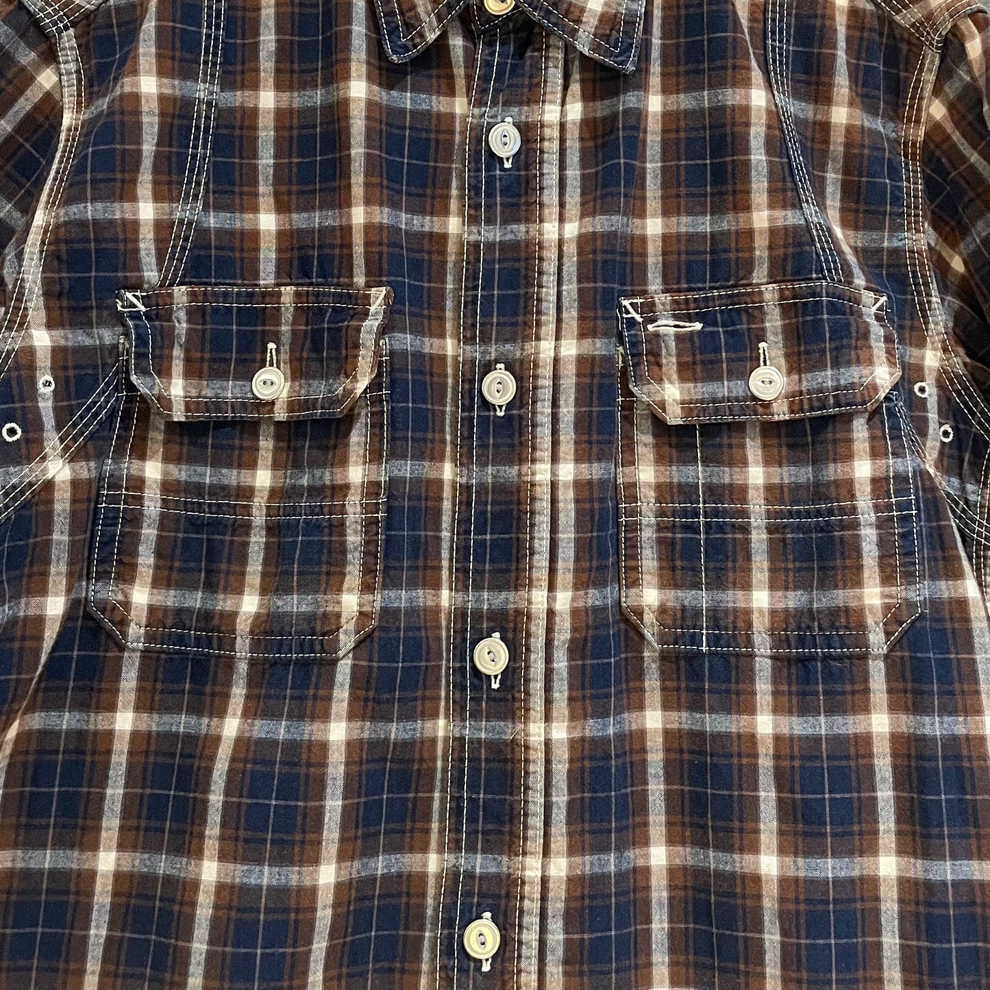 Brown/Navy Plaid Long Sleeve Work Shirt