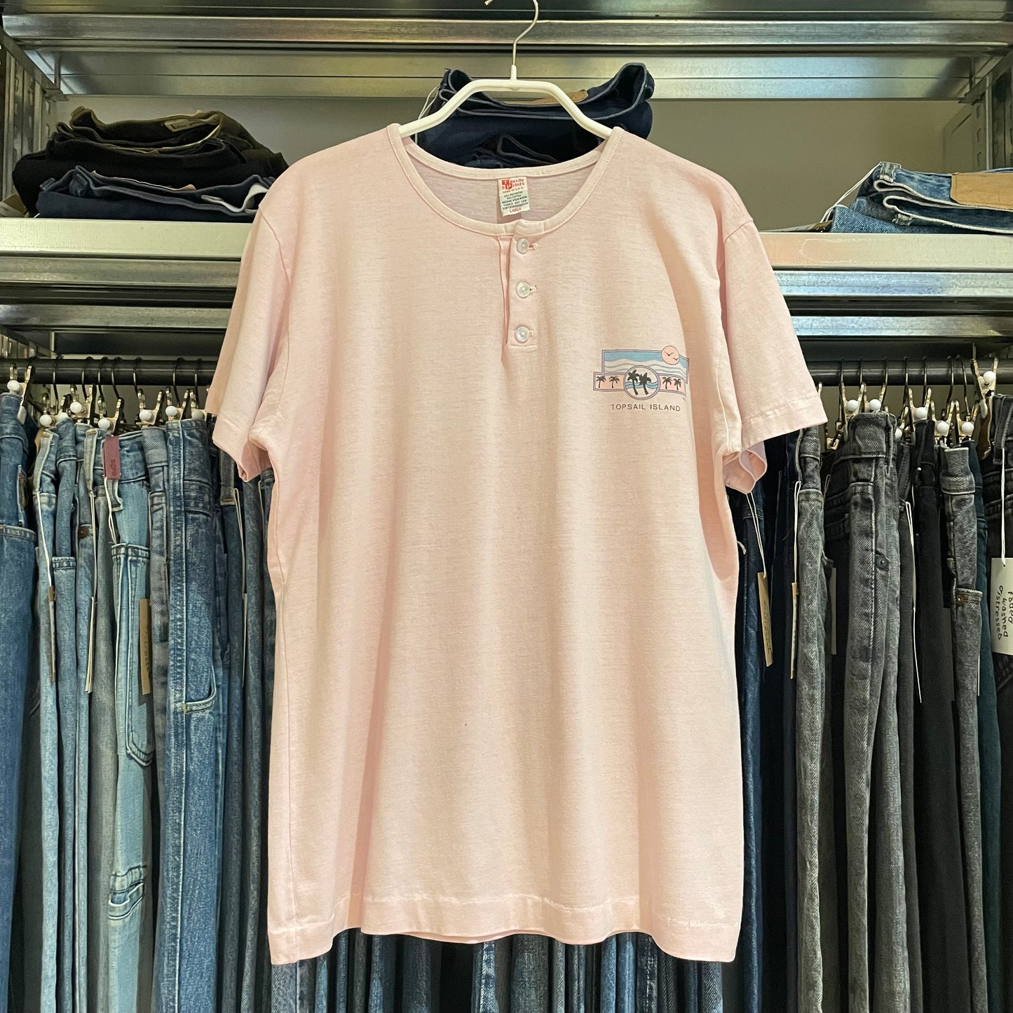 Topsail Island NC Single Stitch Tee Pink