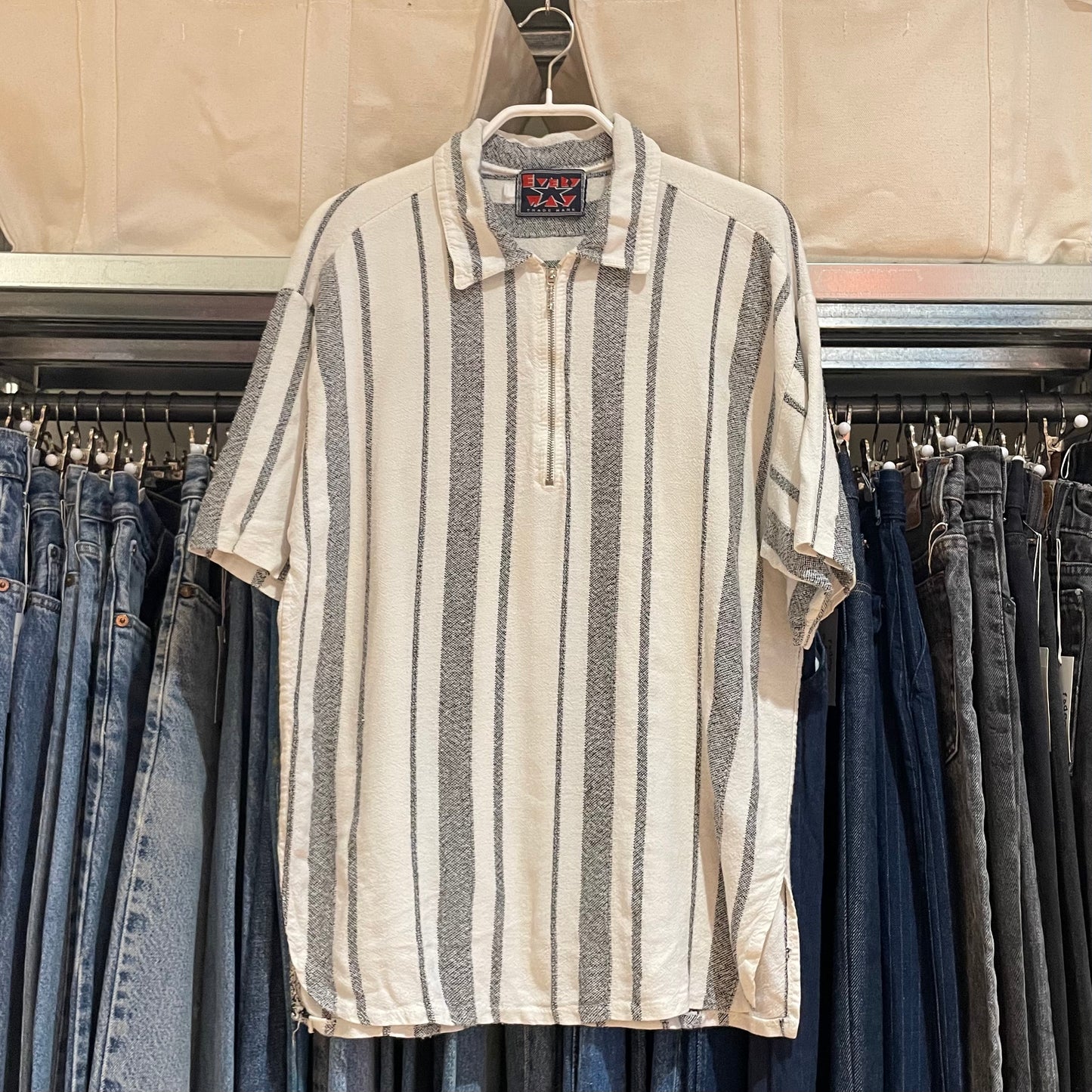 Striped Half Zip Shirt Off White