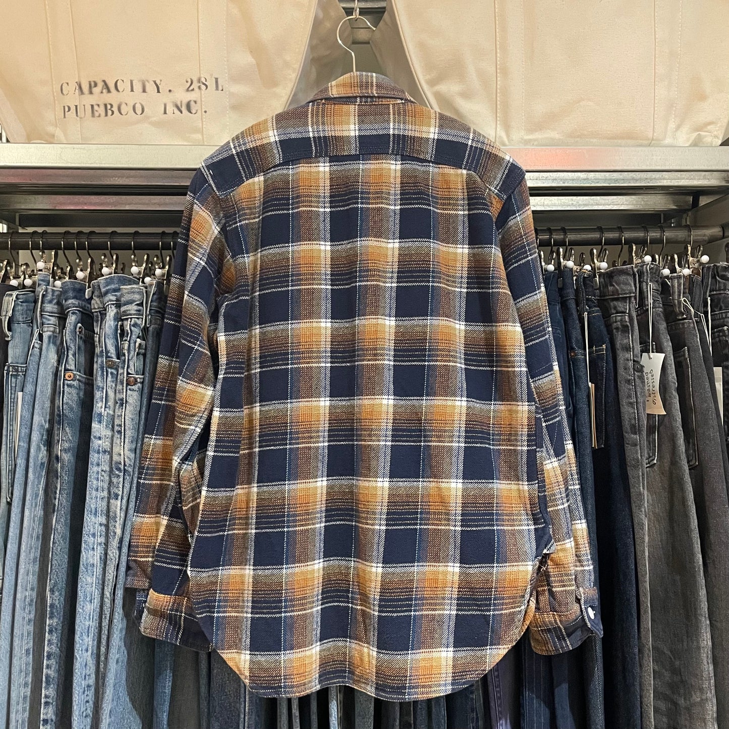 Navy/Mustard Flannel Shirt w/ Cigarette Pocket