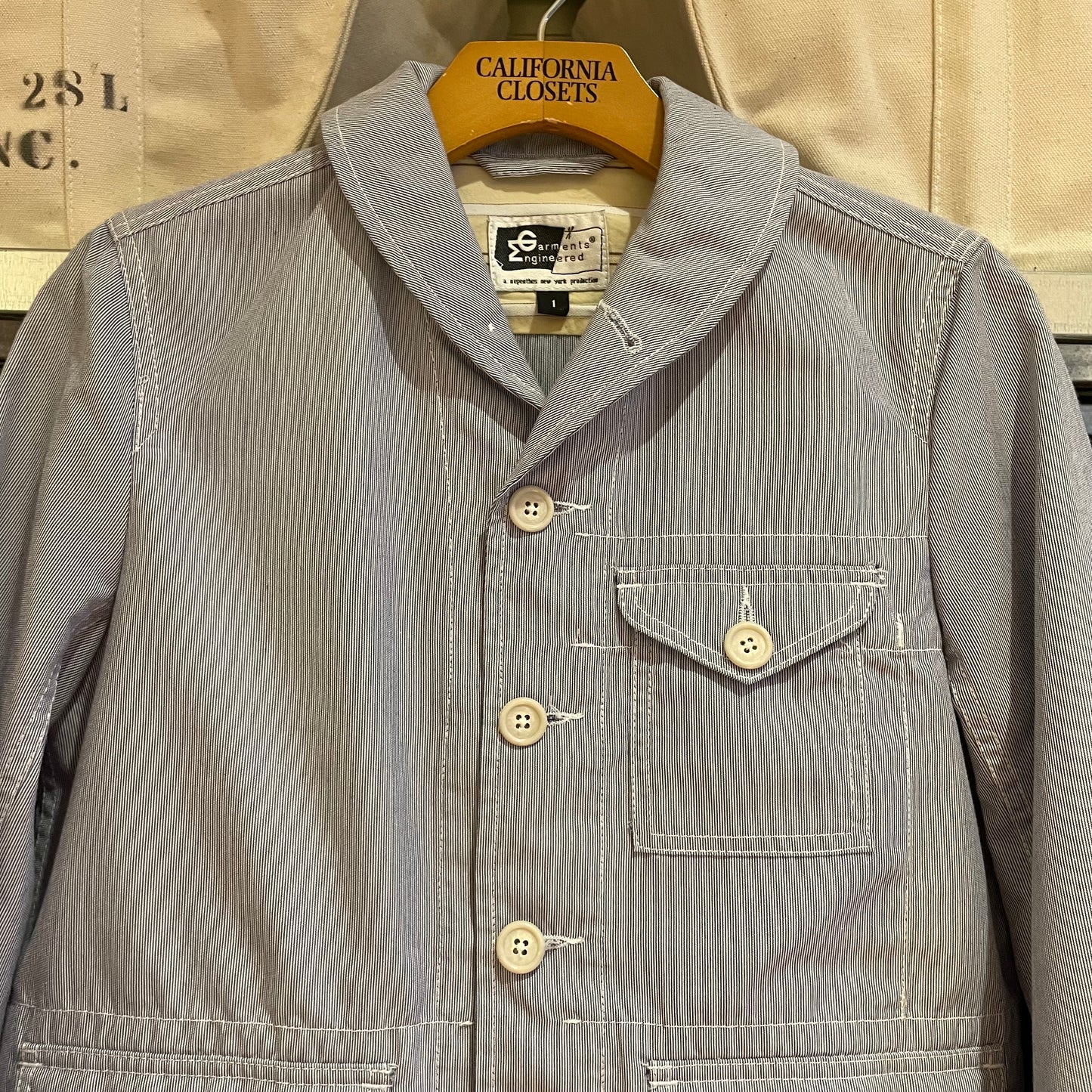 Striped Cotton Button Jacket Blue