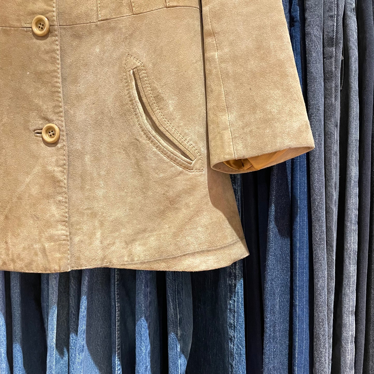 Notch Collar Leather Coat Camel