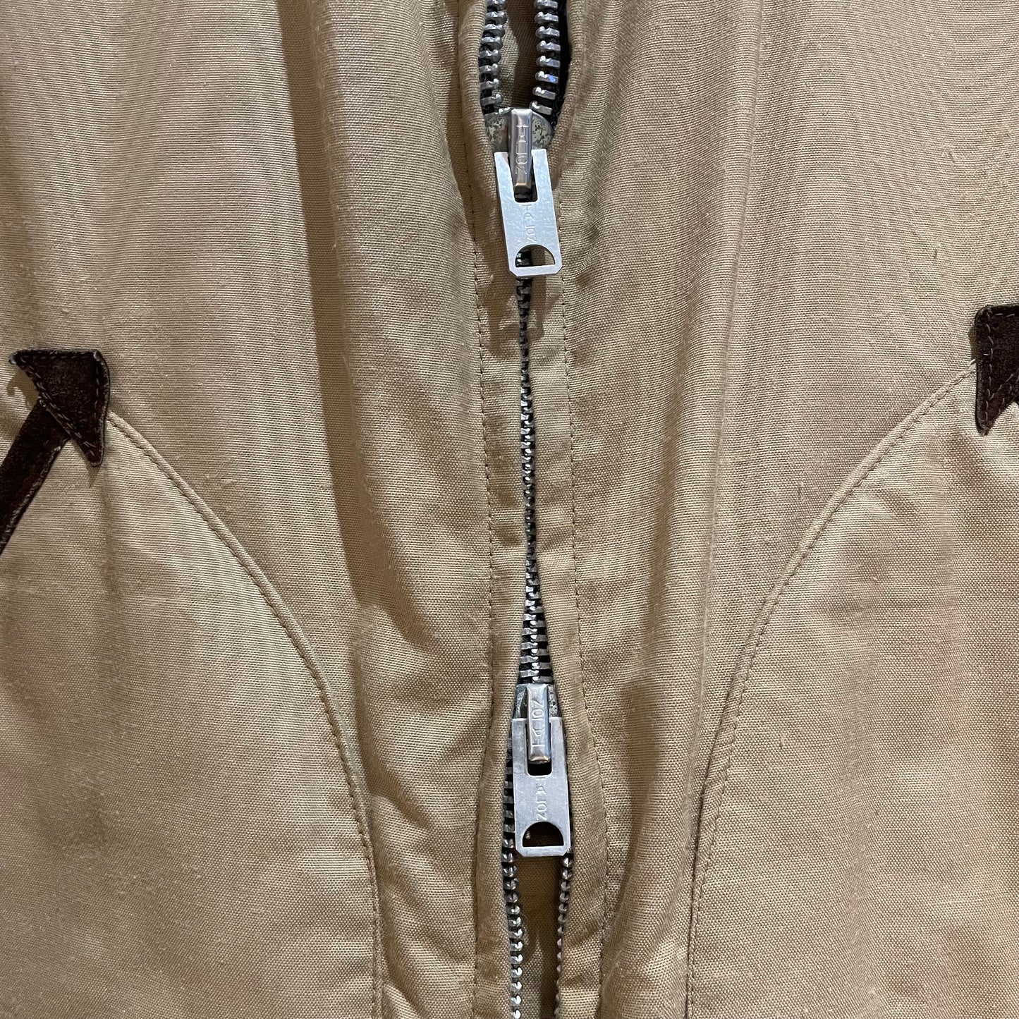 Suede Trim Padded Utility Jacket Beige Talon Zip