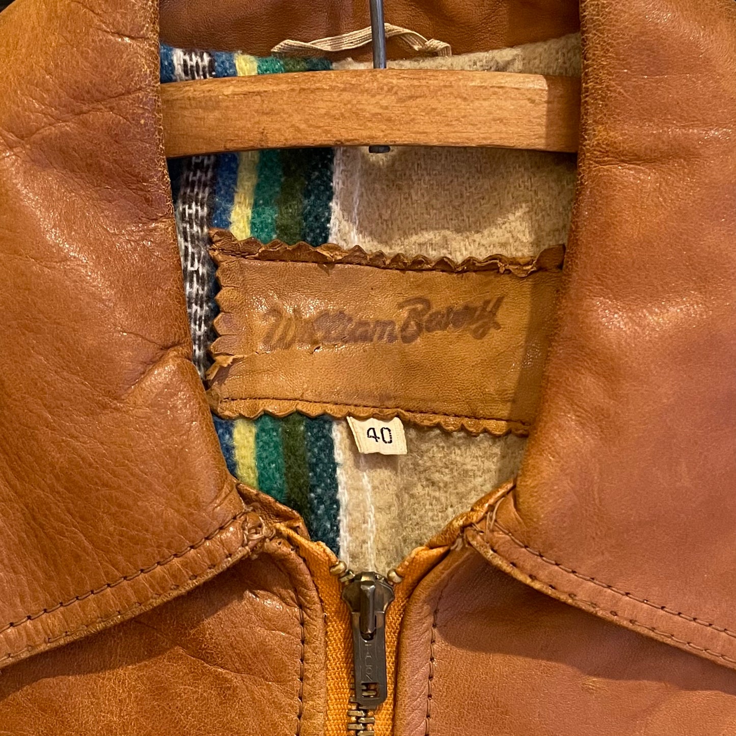 Brown Leather Jacket Wool-Lined Talon Zip
