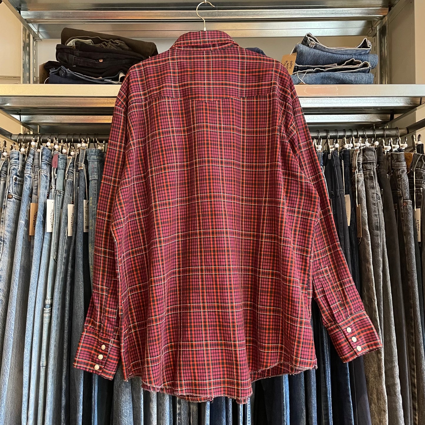 Plaid Western Shirt Red Snap-Button
