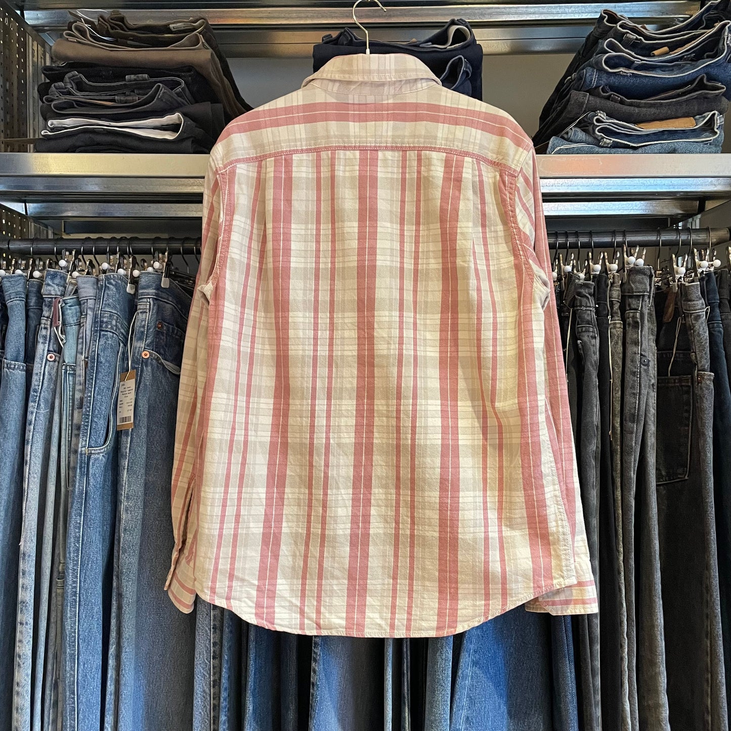 Pink White Plaid Zip Front Shirt