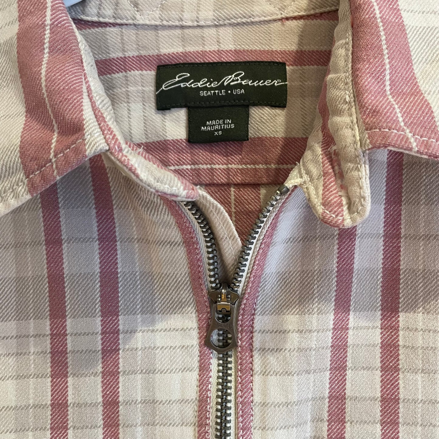 Pink White Plaid Zip Front Shirt