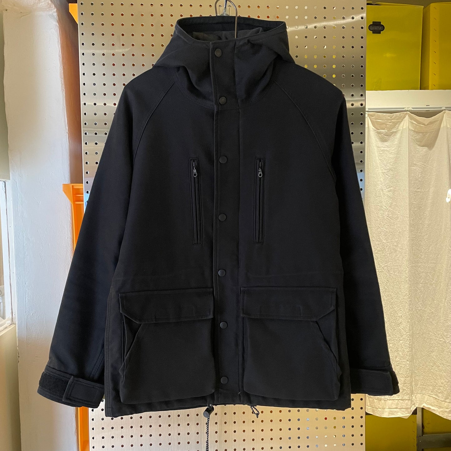 Black Cotton-Wool Hooded Utility Jacket
