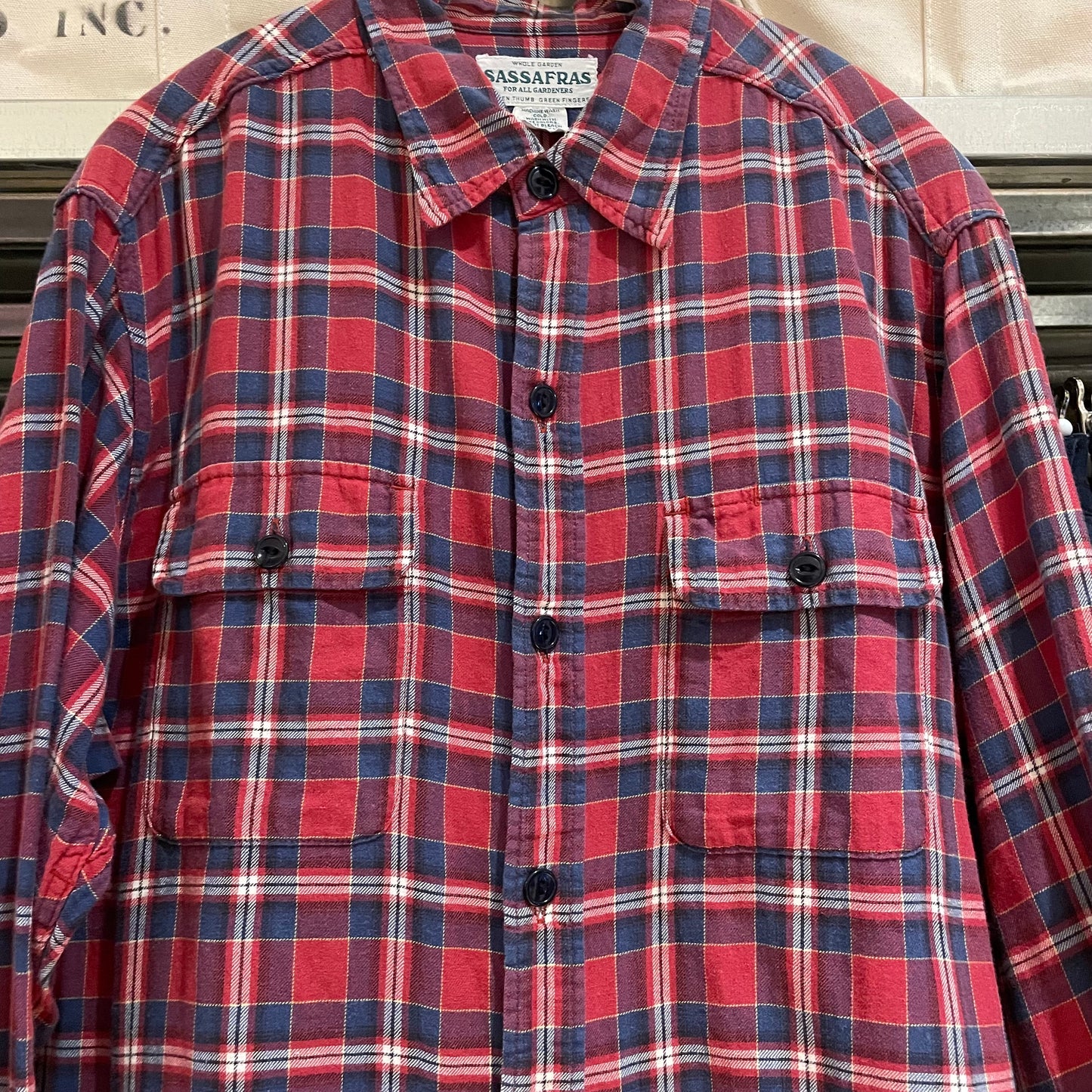 Red Blue Plaid Work Shirt Long Sleeve