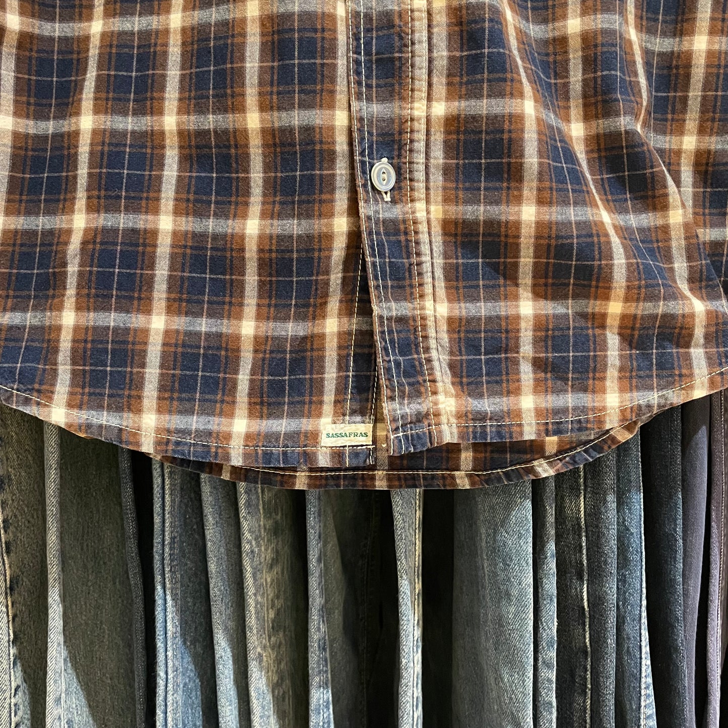 Brown/Navy Plaid Long Sleeve Work Shirt