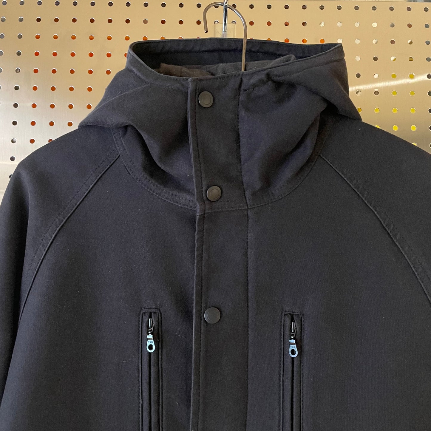 Black Cotton-Wool Hooded Utility Jacket