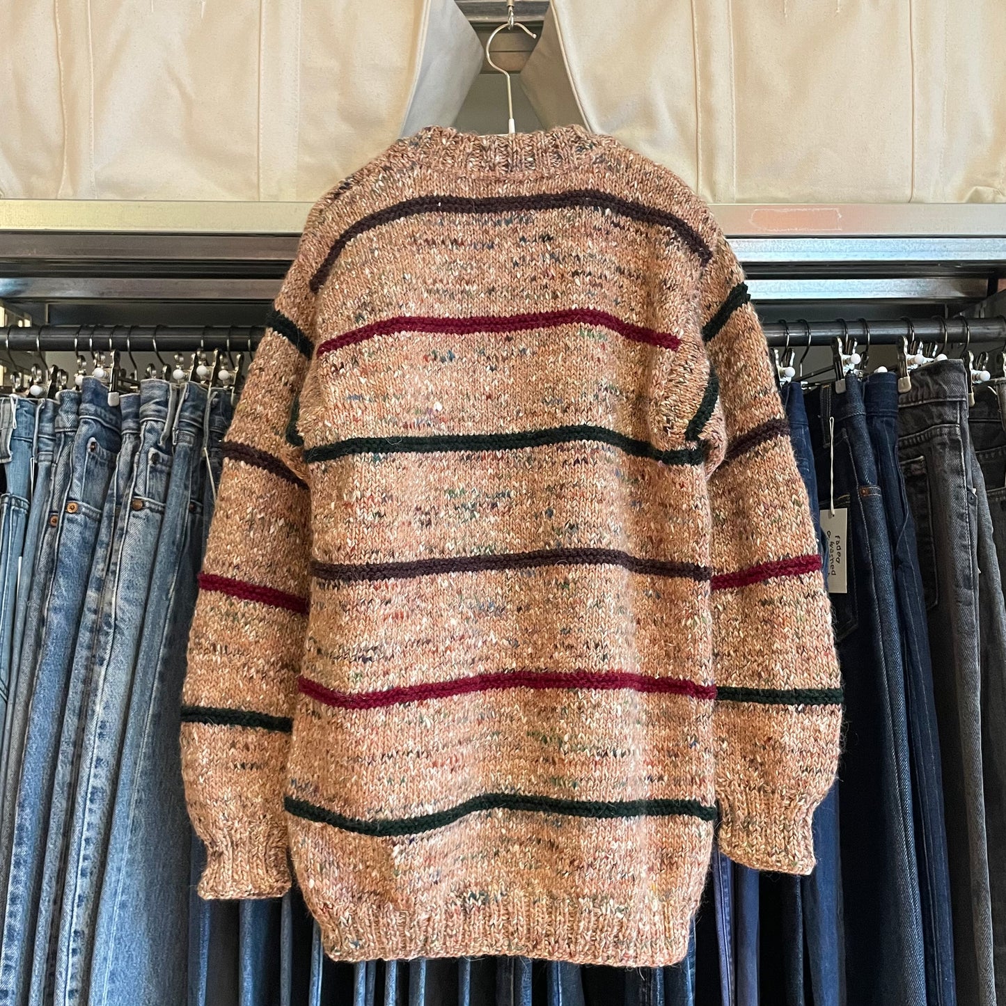 Striped Marled Knit Cardigan Beige