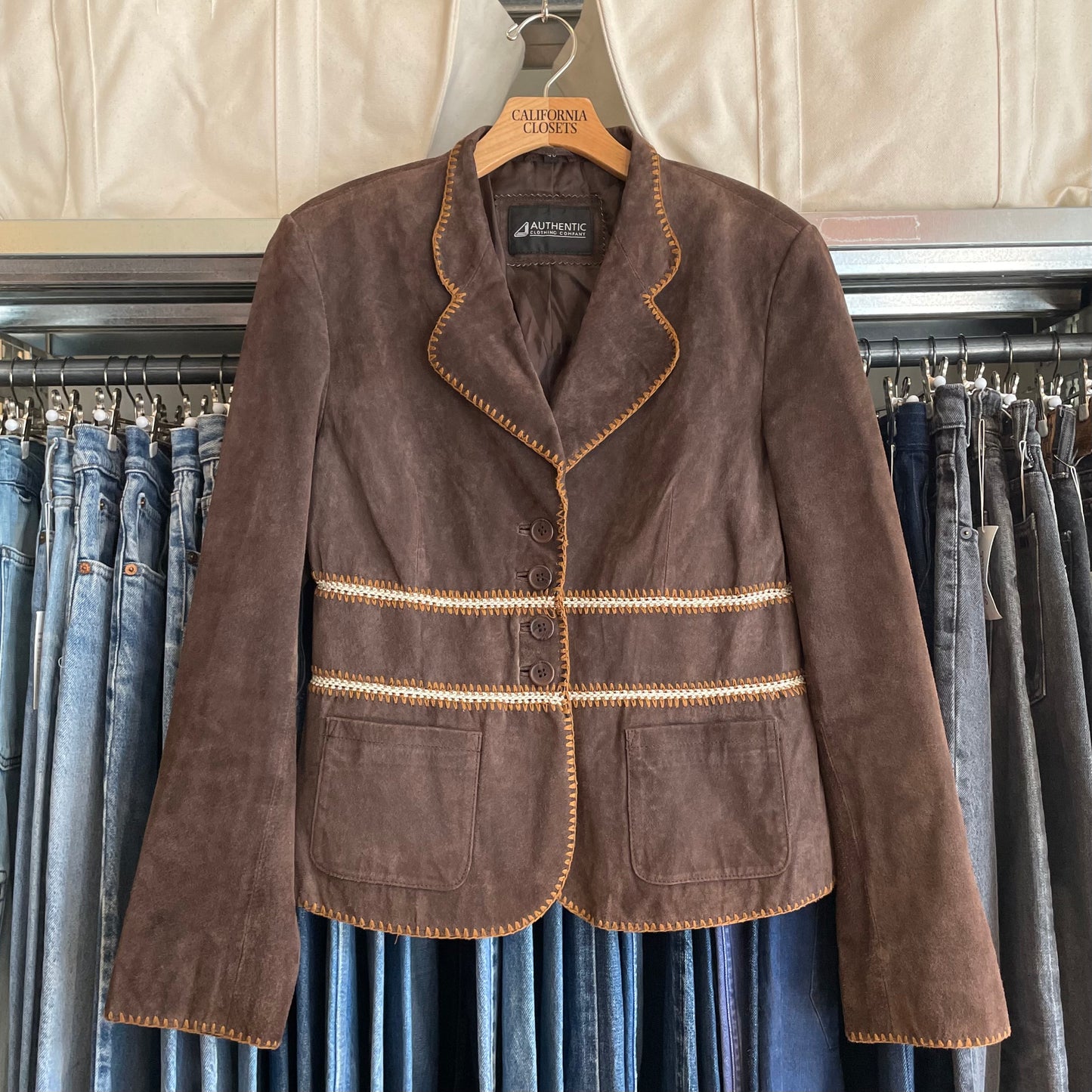 Whipstitch Genuine Leather Blazer Brown