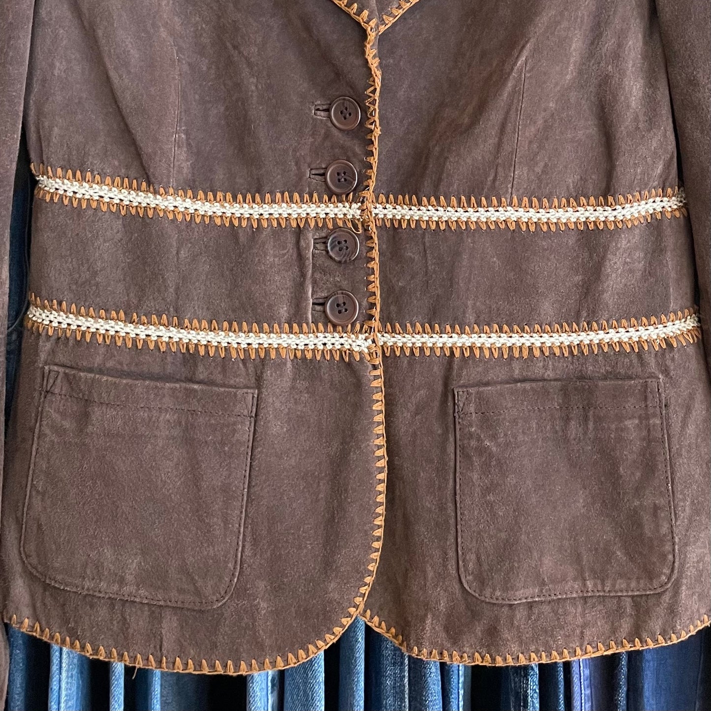 Whipstitch Genuine Leather Blazer Brown