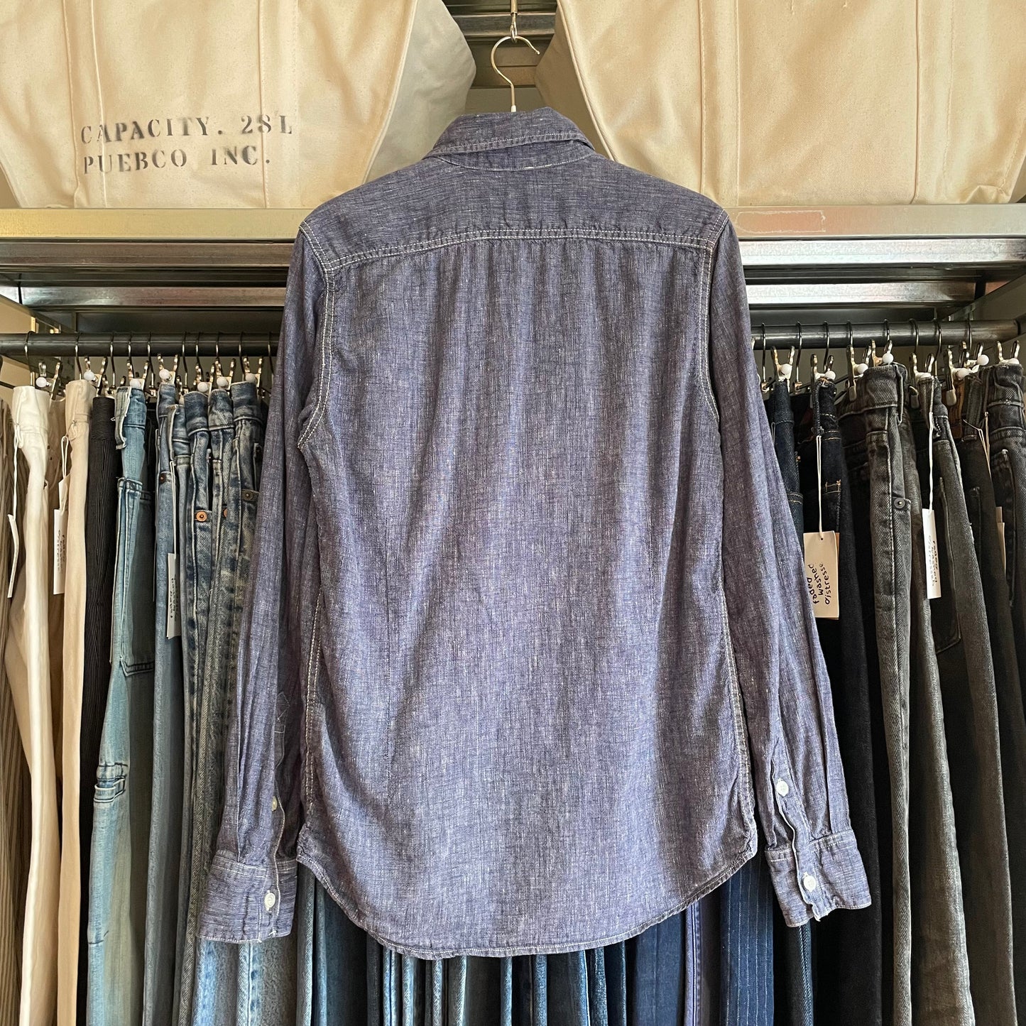 Chambray Casual Work Shirt Blue Double-Stiched