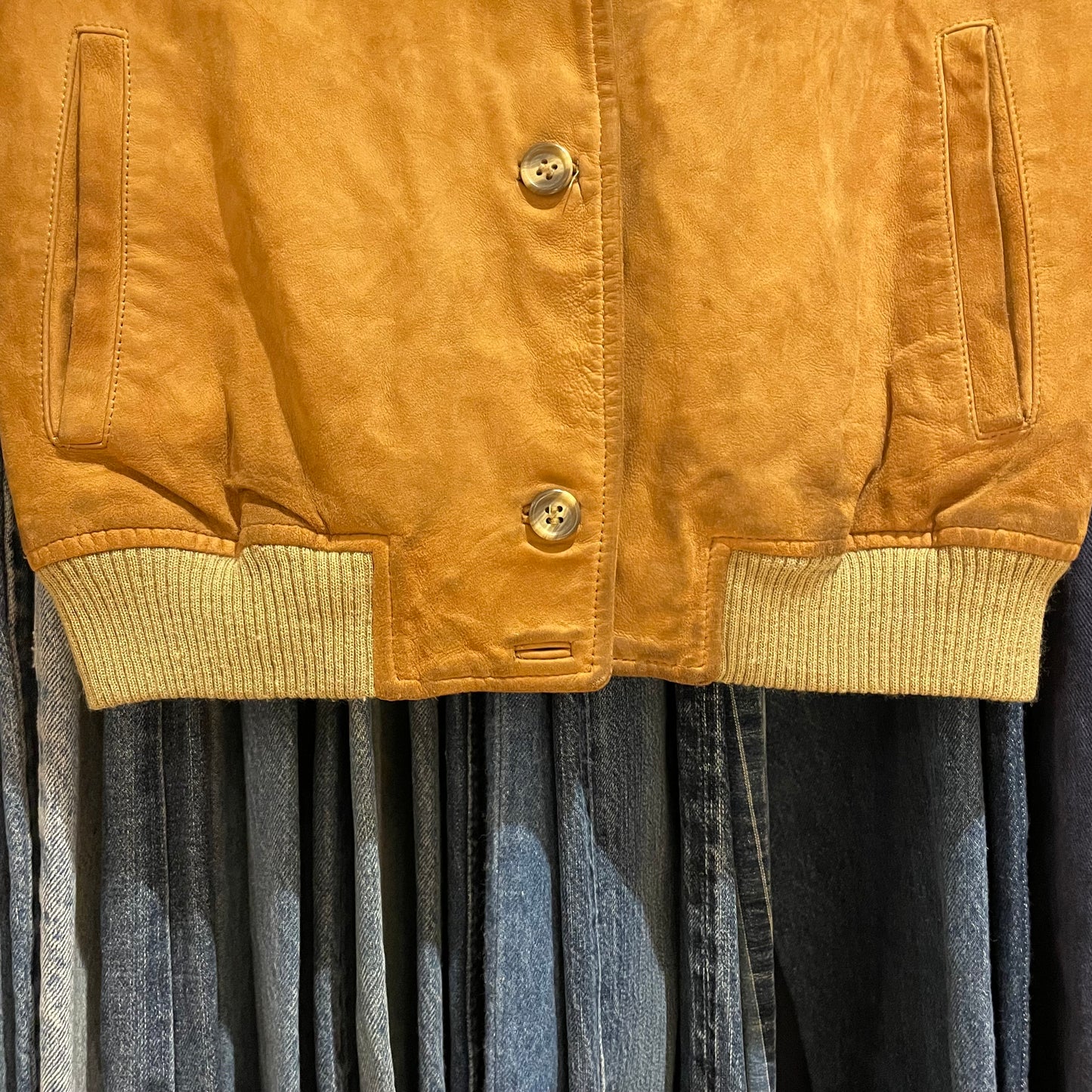 Rib Collar Leather Jacket Tan