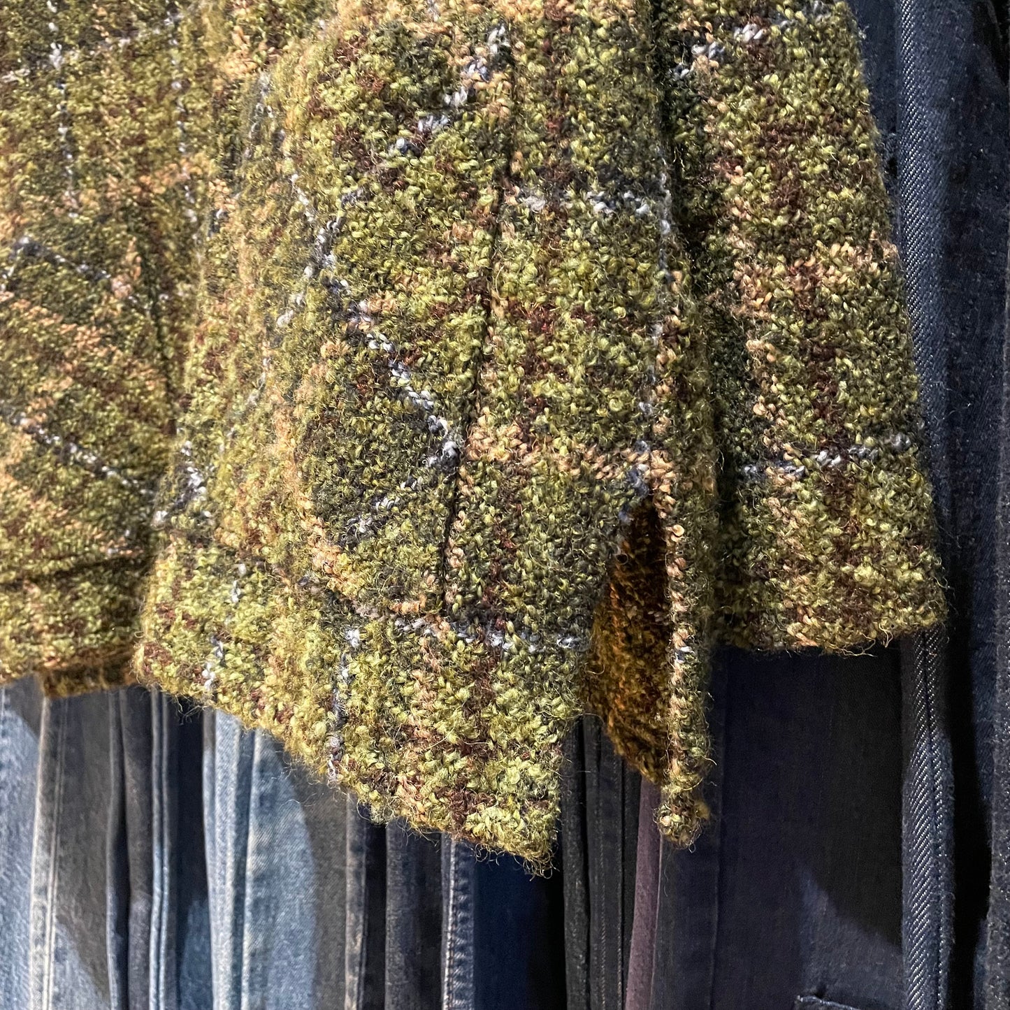 Plaid Wool Hand Knit Jacket Green