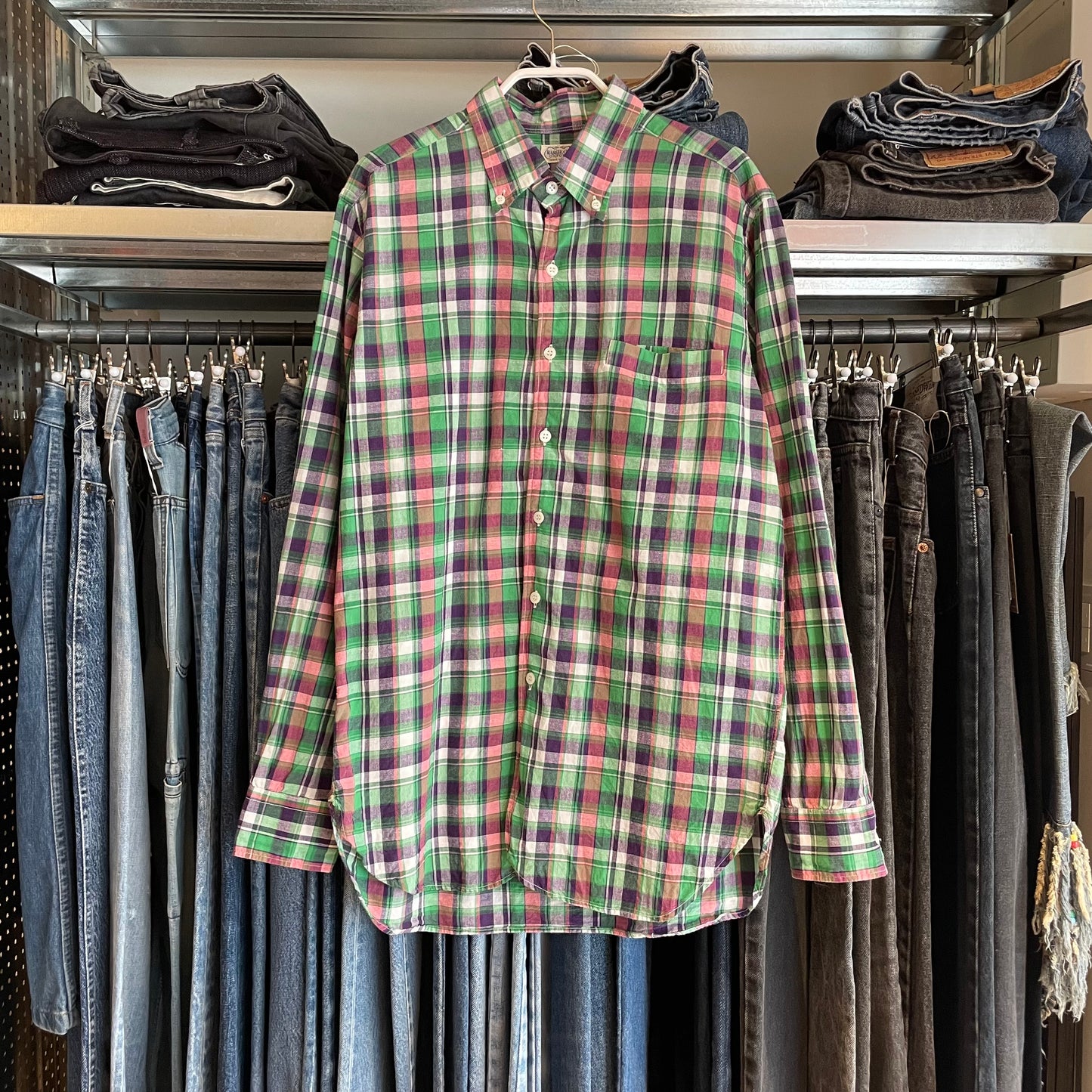 Plaid Button Down Shirt Multi Cotton