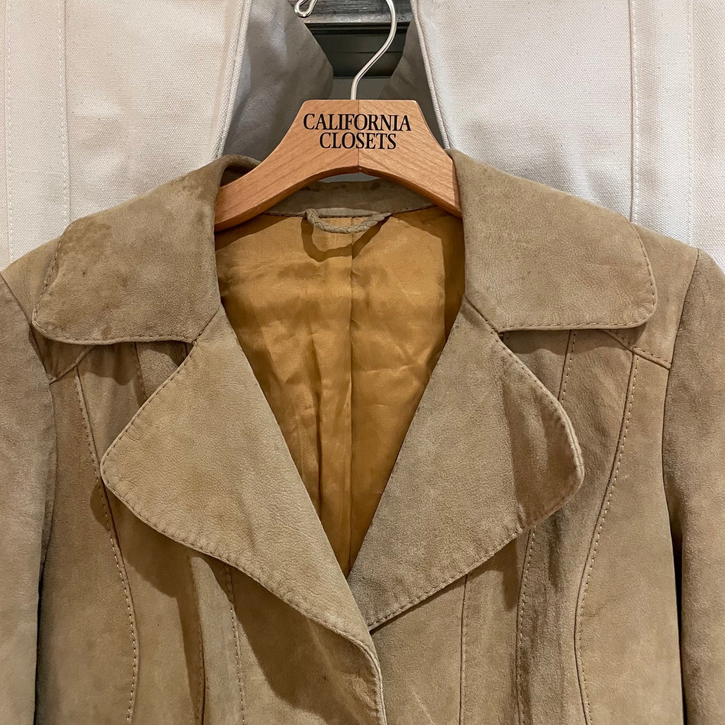 Notch Collar Leather Coat Camel