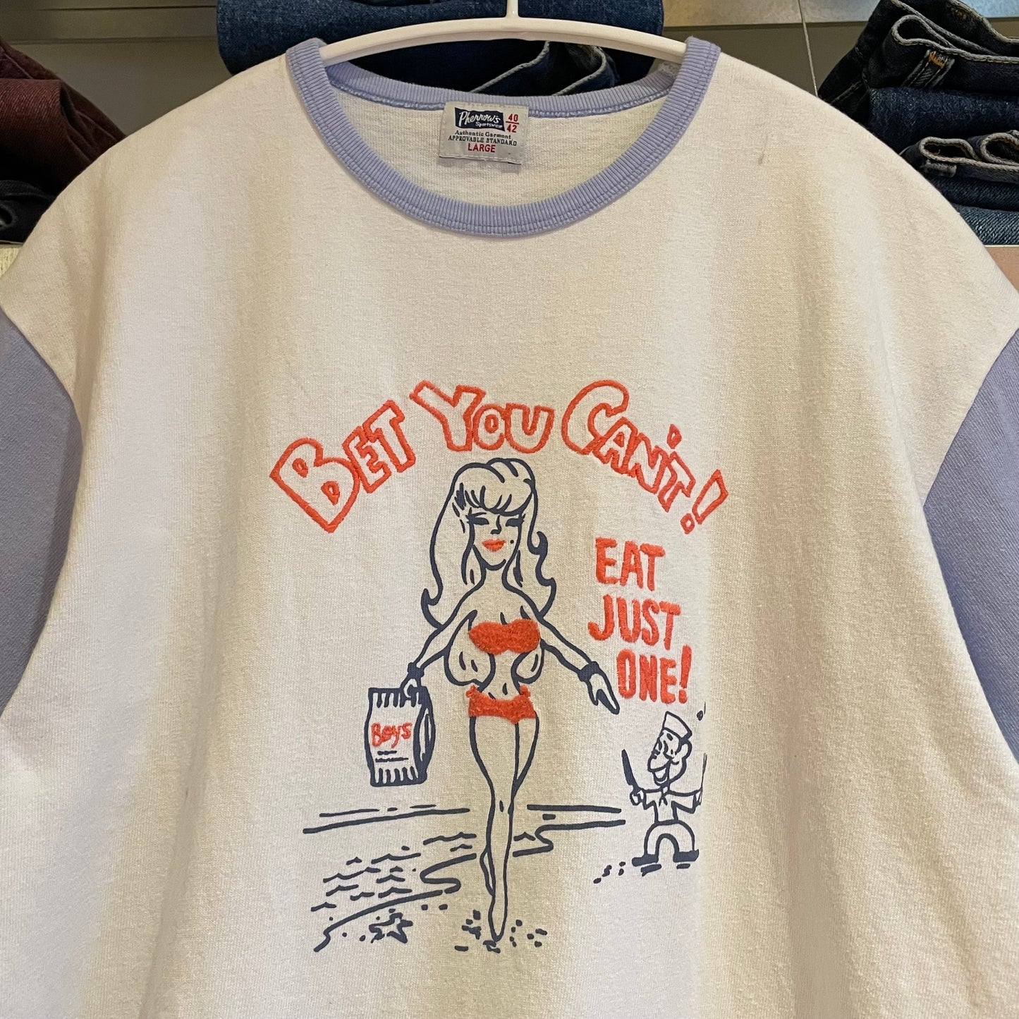 Bet You Can't Cartoon Ringer Tee White Lav