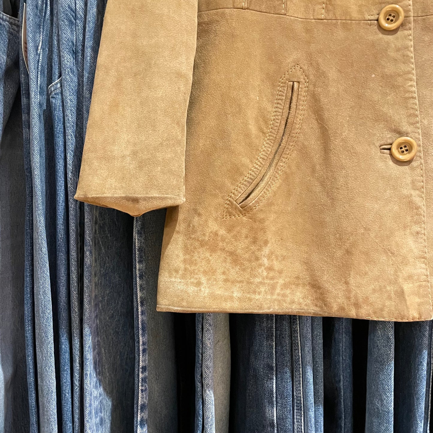 Notch Collar Leather Coat Camel