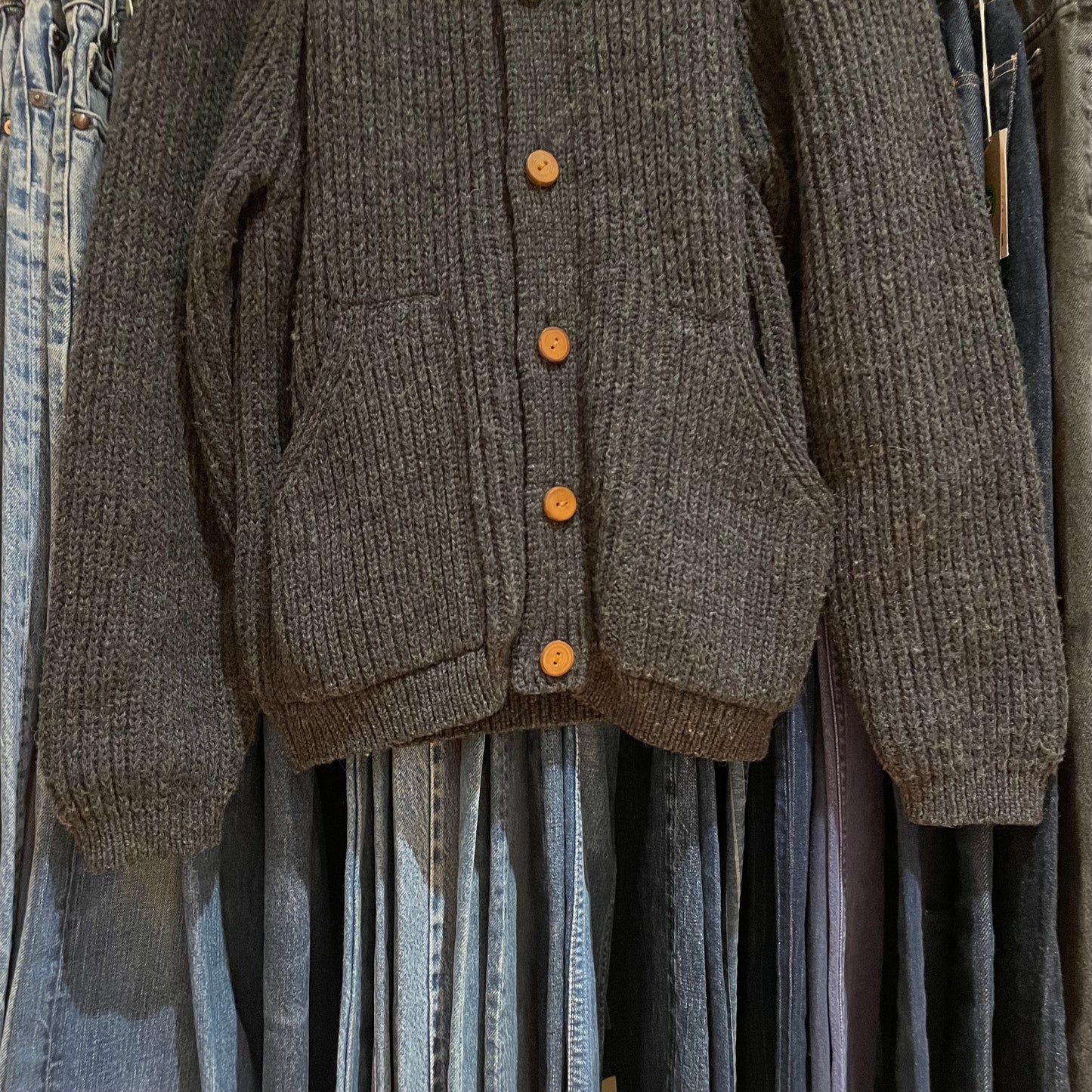 Ribbed Wool Cardigan Chacoal