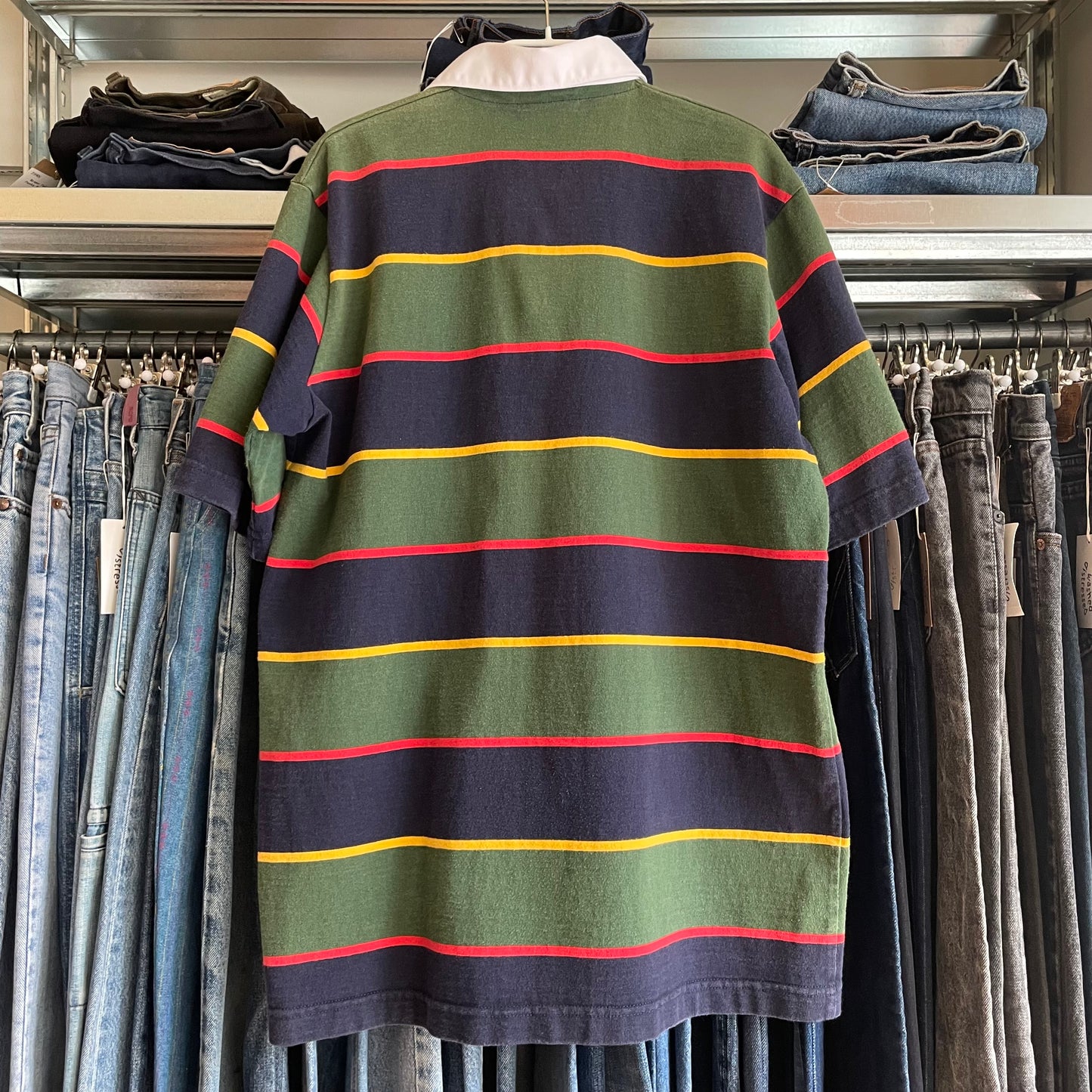 Multi Stripe Rugby Shirt White Collar