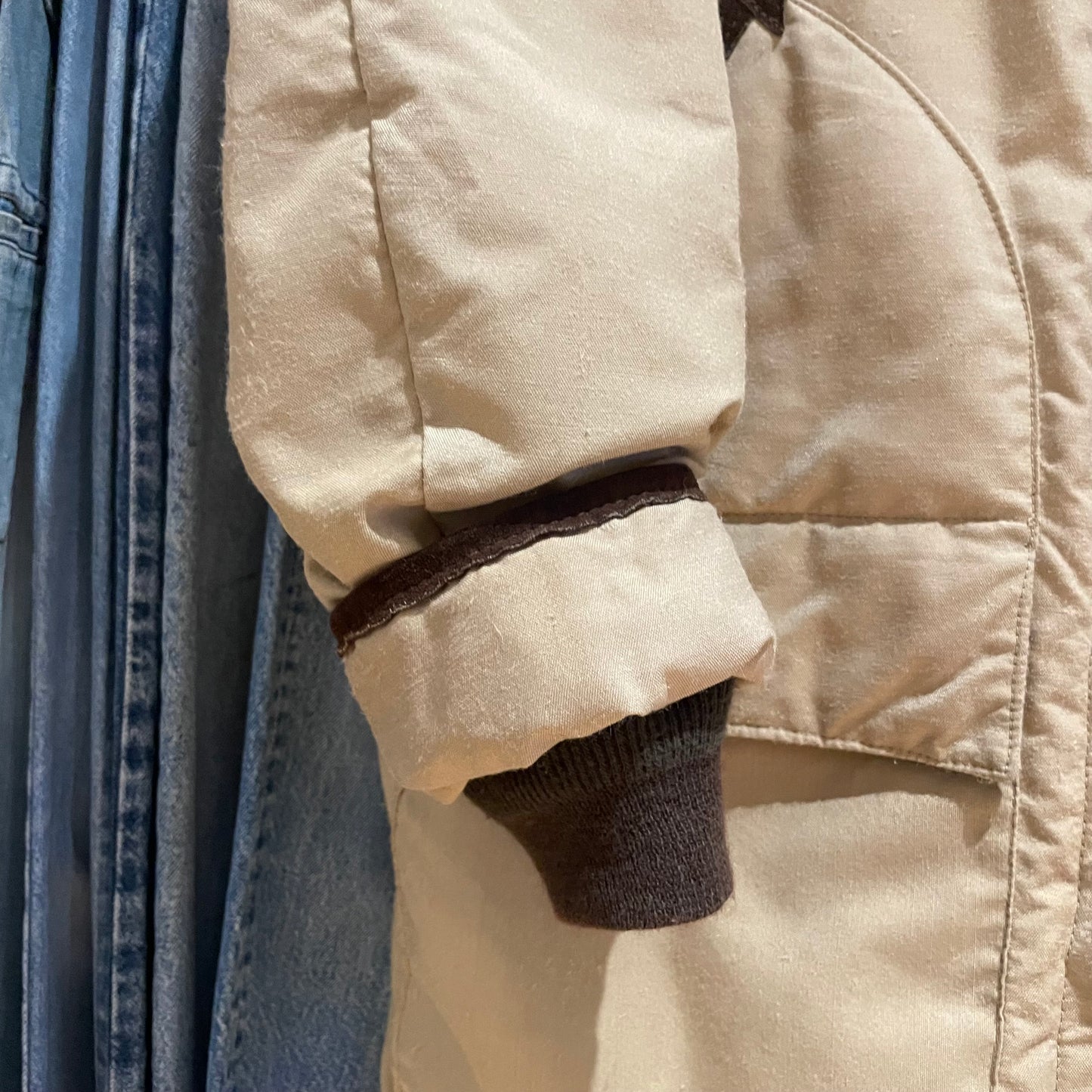 Suede Trim Padded Utility Jacket Beige Talon Zip