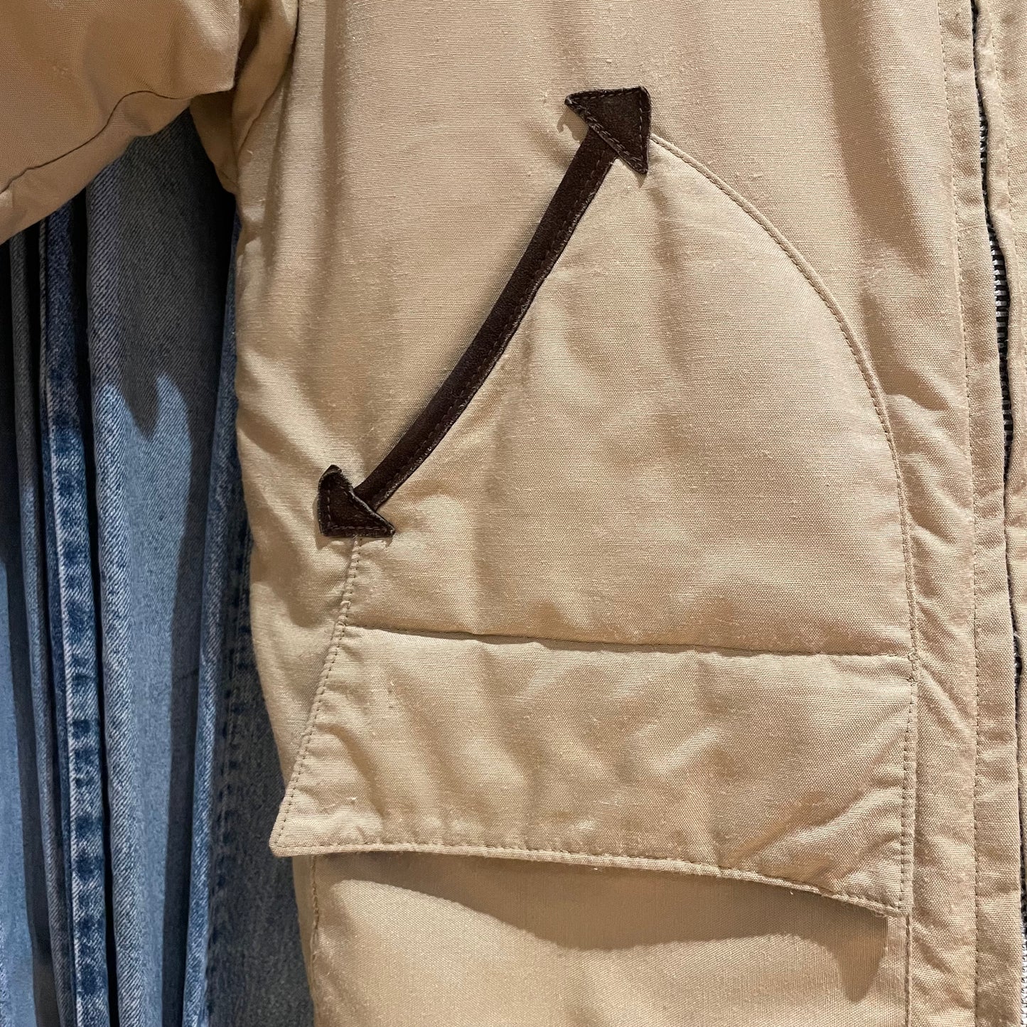 Suede Trim Padded Utility Jacket Beige Talon Zip