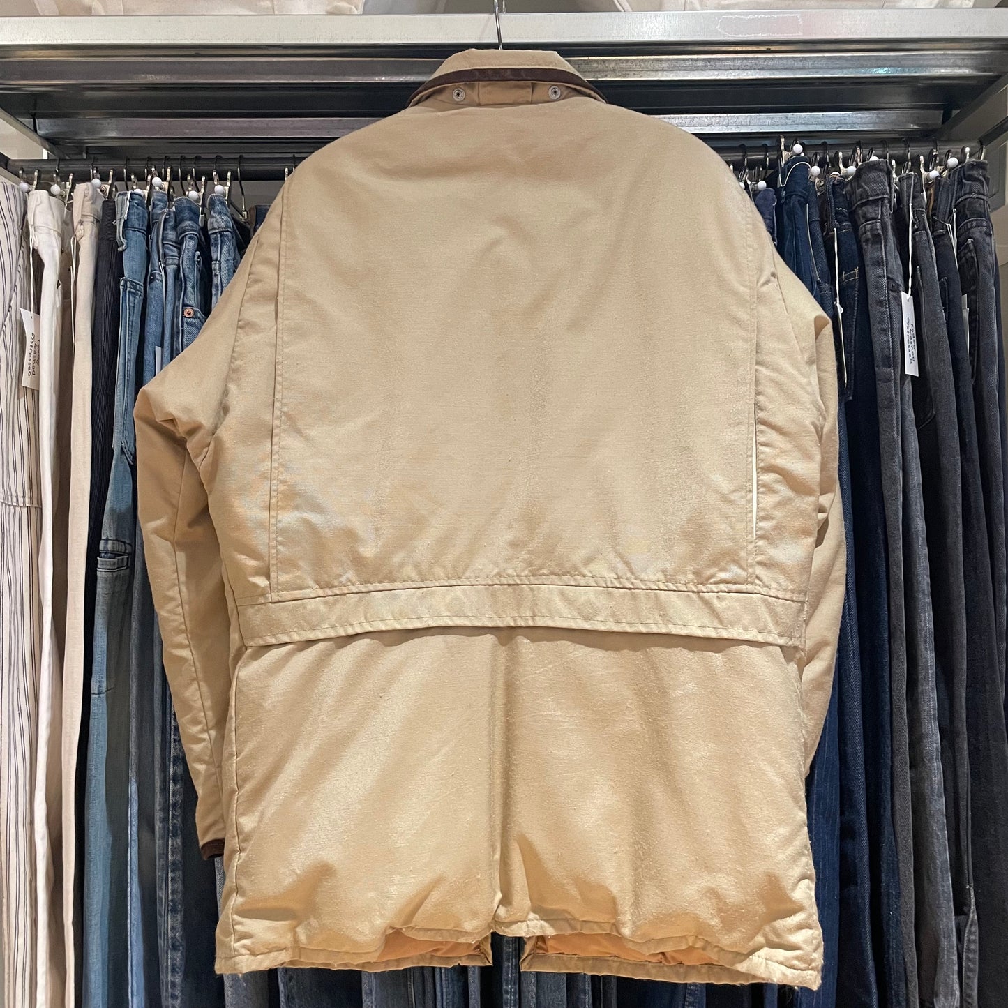 Suede Trim Padded Utility Jacket Beige Talon Zip
