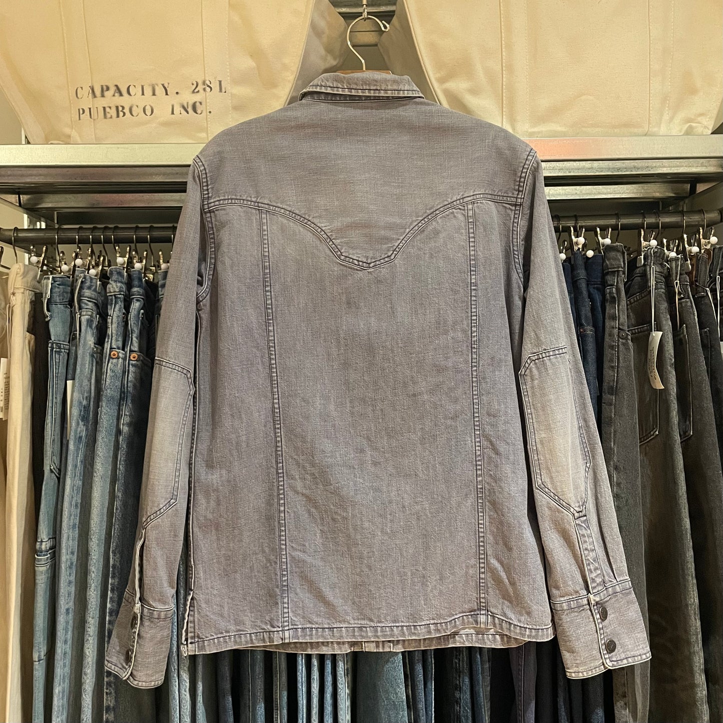 Denim Snap-Button Work Shirt Light Blue Faded