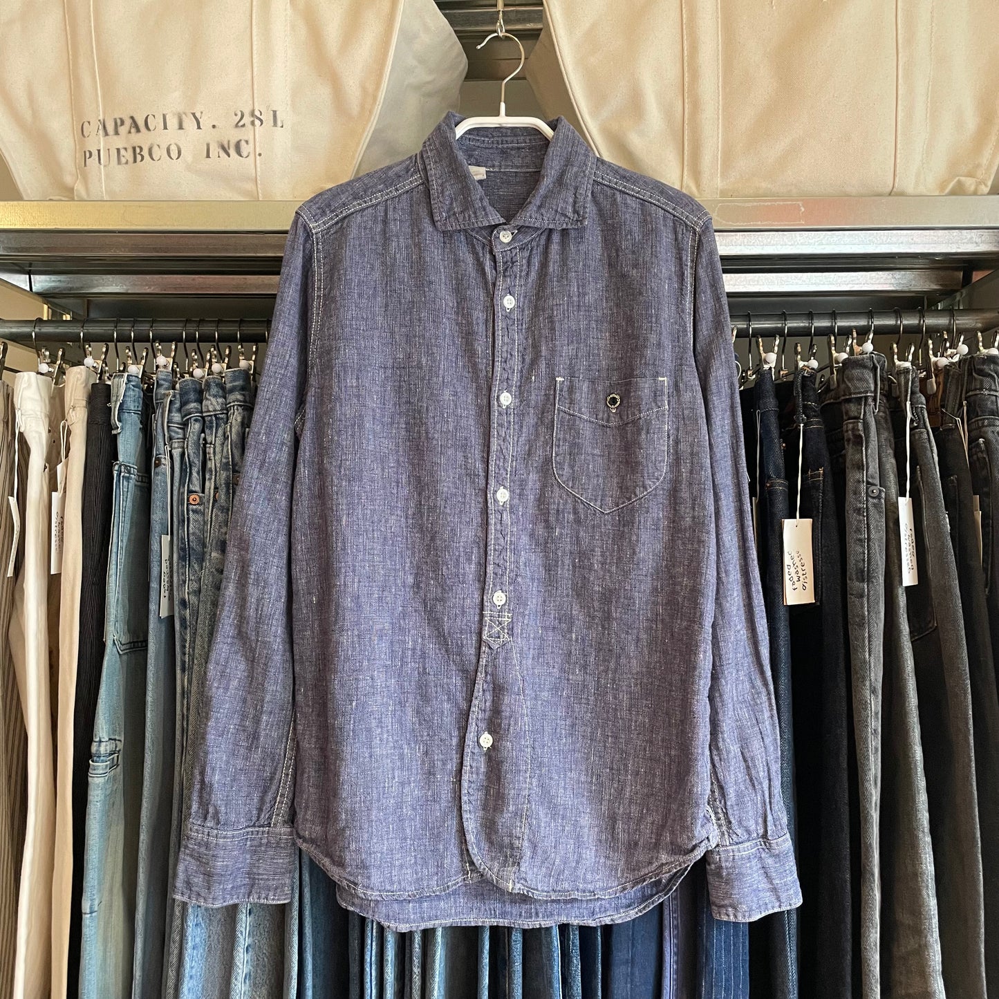 Chambray Casual Work Shirt Blue Double-Stiched