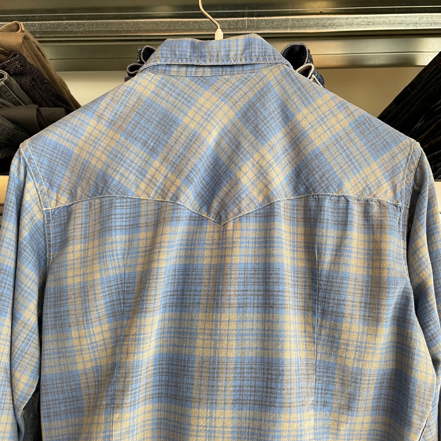 Plaid Pearl Snap Shirt Blue