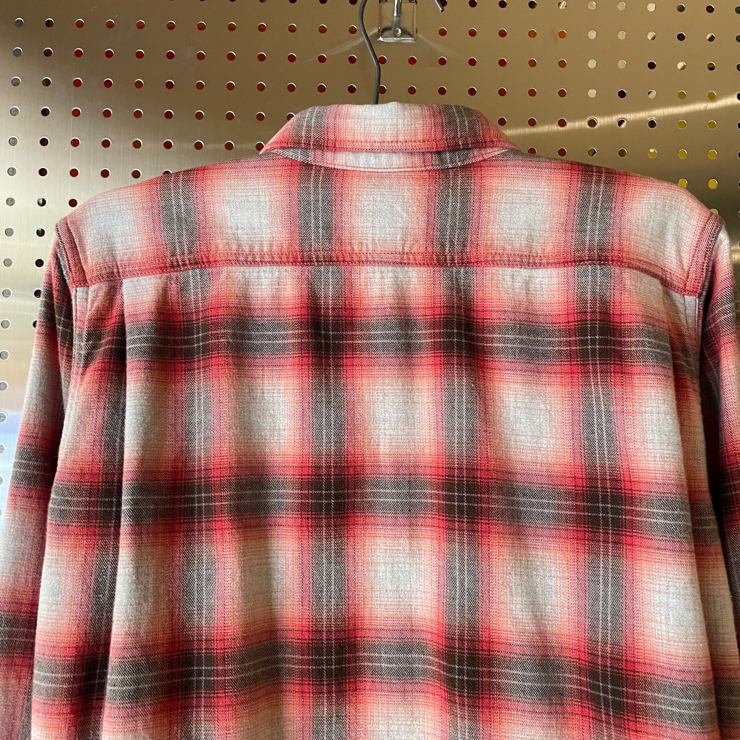 Faded Red-Grey Plaid Flannel Shirt