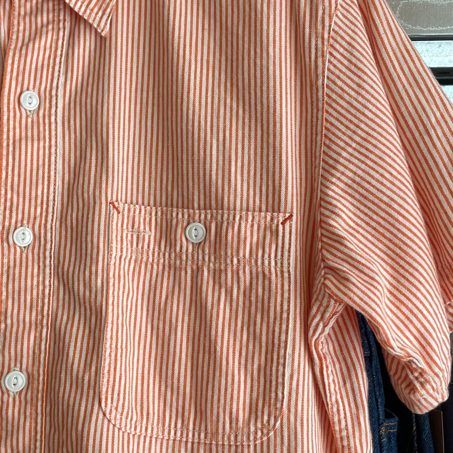 Striped Shirt Orange White Short Sleeve
