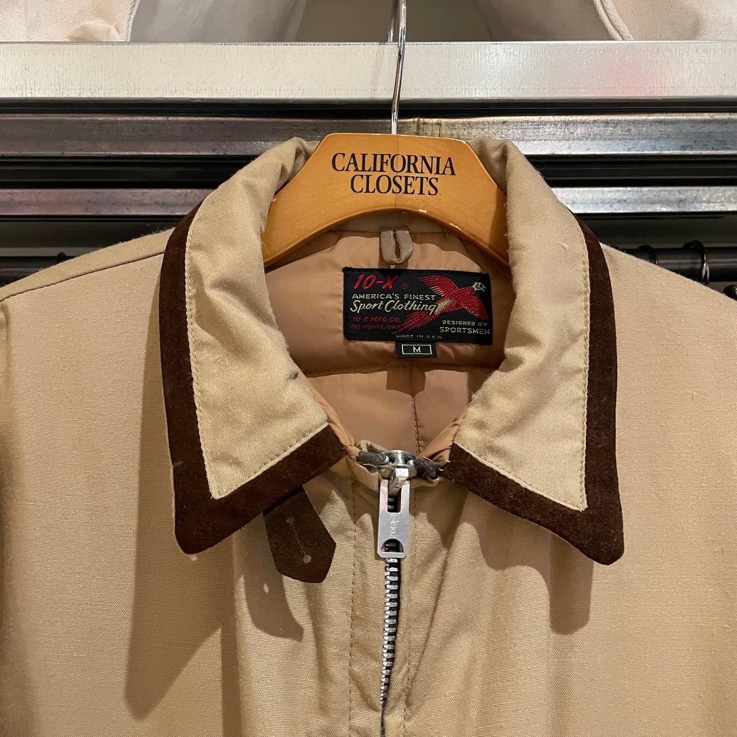 Suede Trim Padded Utility Jacket Beige Talon Zip