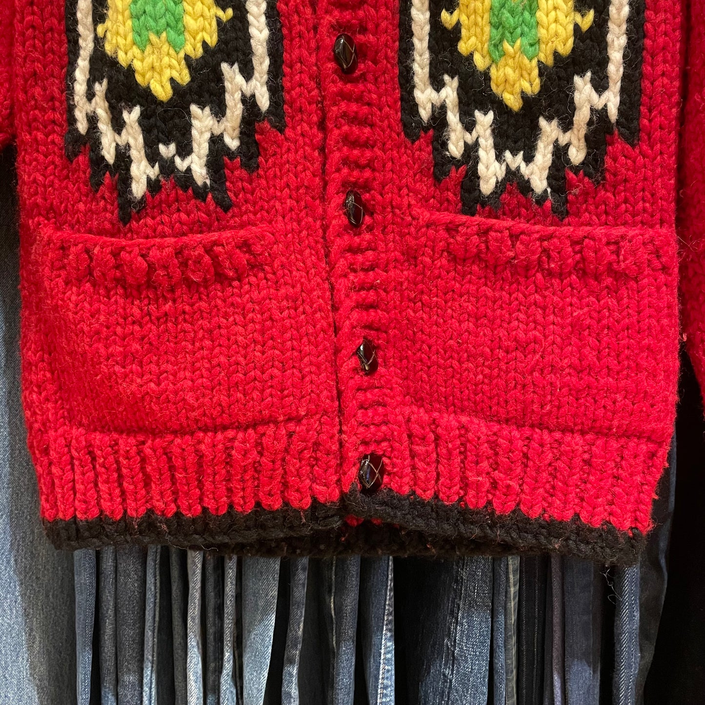 Native Motif Cowichan Sweater Red Wool