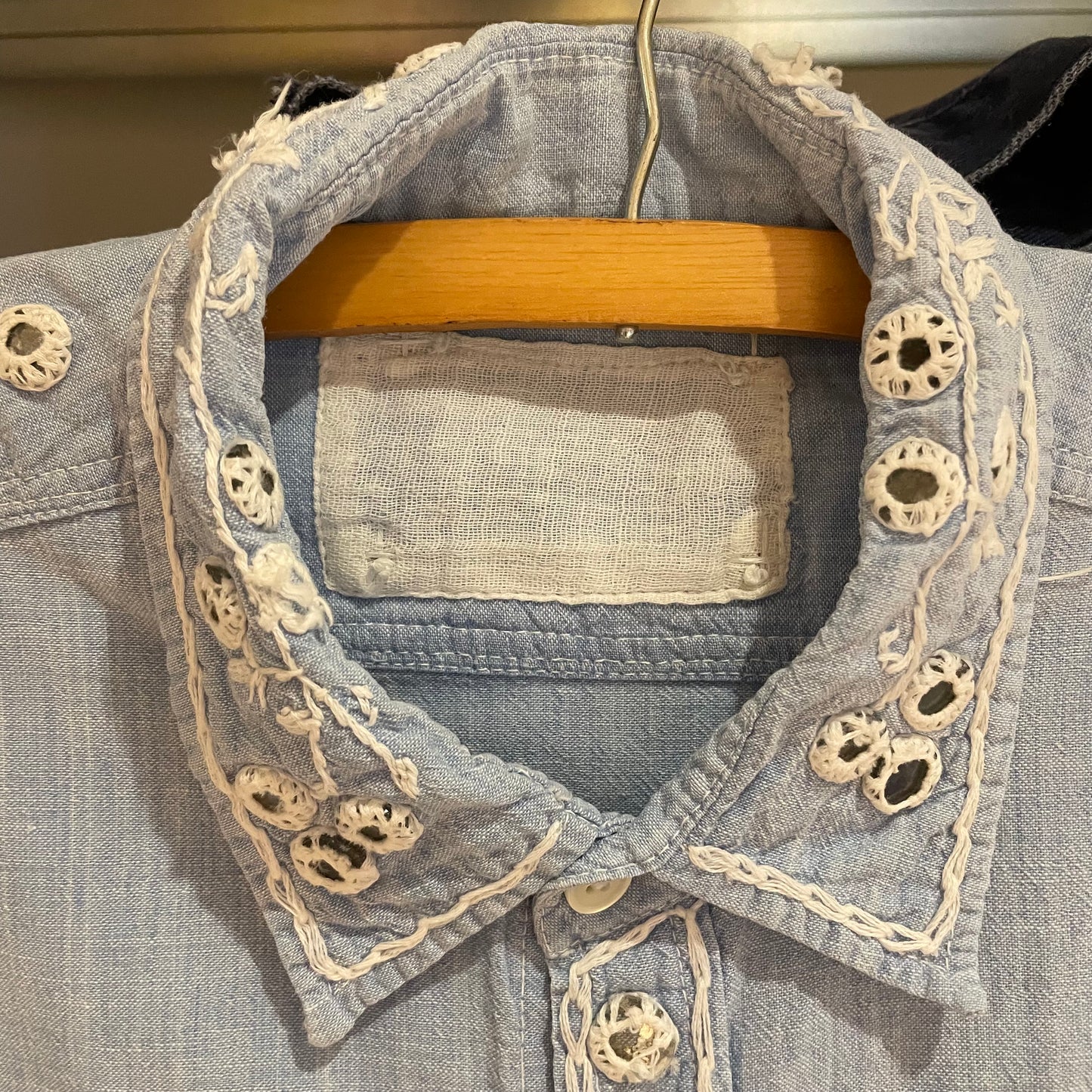 Light Blue Studded Denim Short Sleeve Shirt