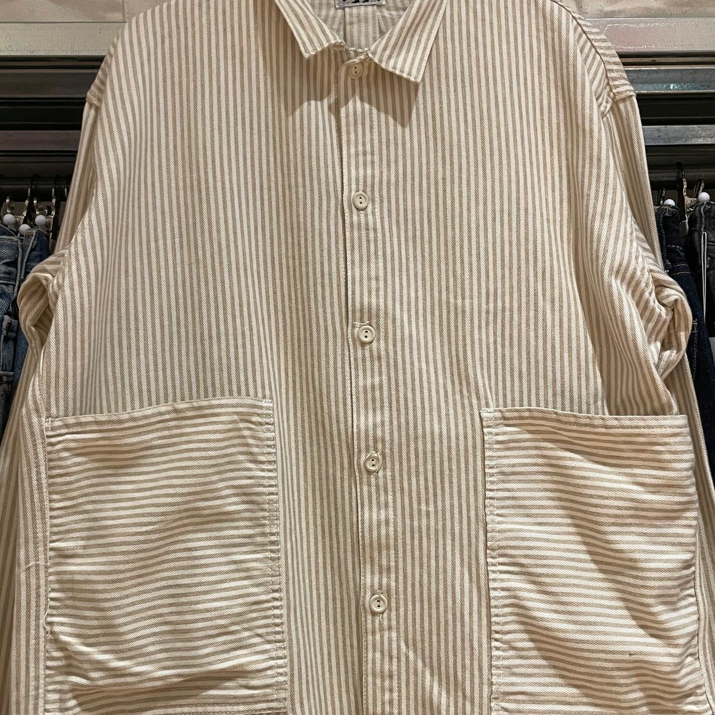 Striped Tail Shirt Beige White