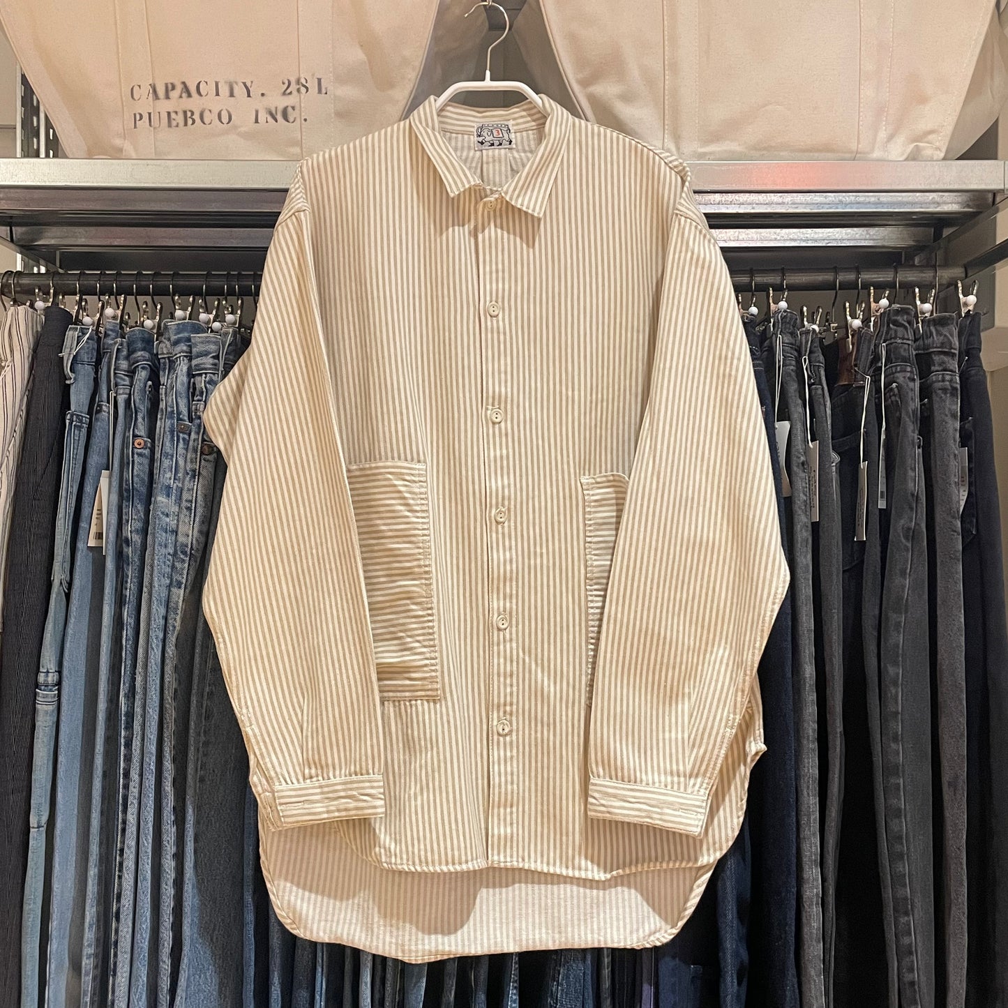 Striped Tail Shirt Beige White