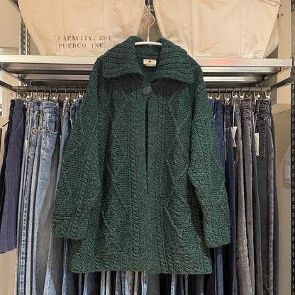 Cable Knit Wool Cardigan Green