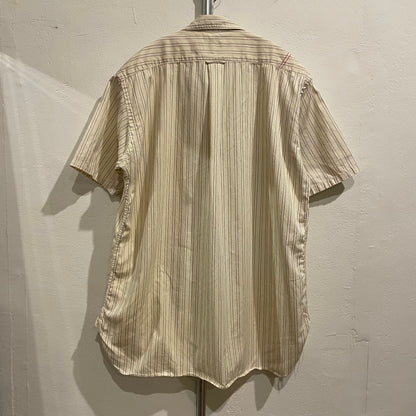 Beige Stripe Short Sleeve Button Up Shirt