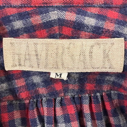 Plaid Band Collar Shirt with Pocket Red/Navy